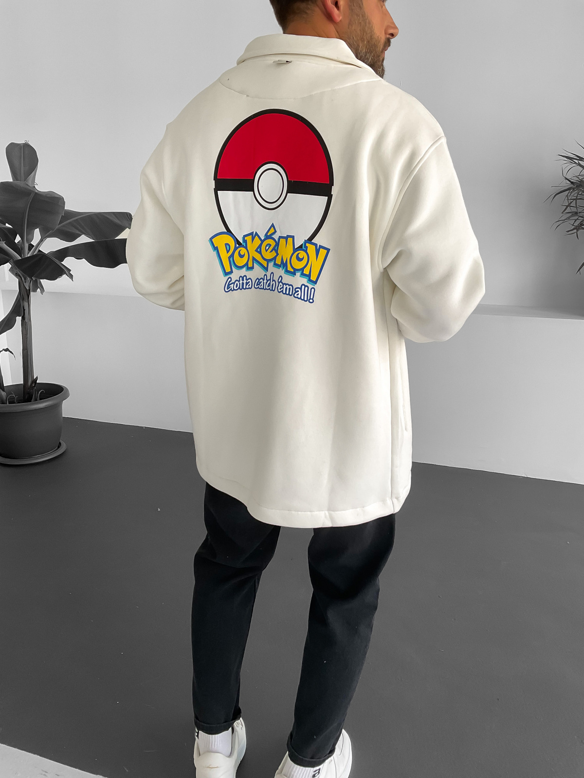 Beyaz Pokemon Baskılı Ceket V-10128