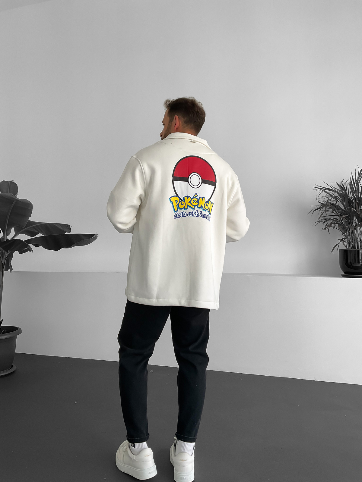 Beyaz Pokemon Baskılı Ceket V-10128