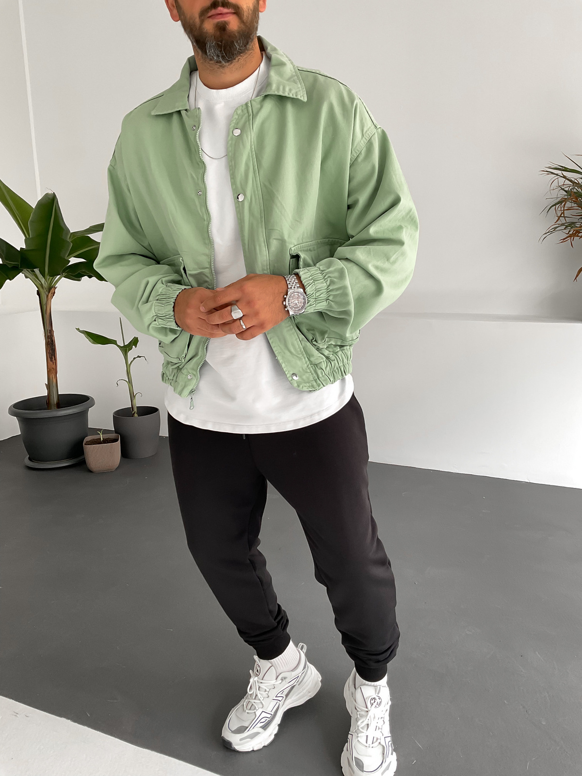 Yeşil Gabardin Bomber Ceket GJ-15431
