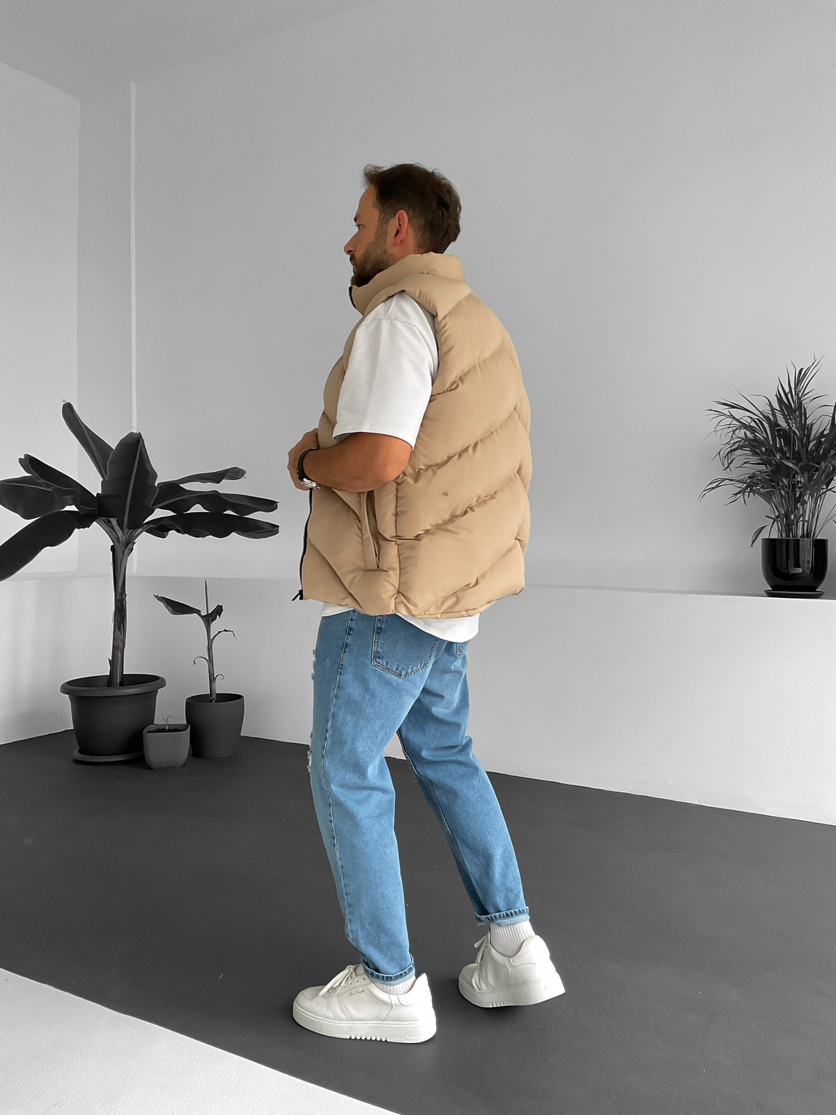 Bej Çapraz Şişme Yelek V-10375