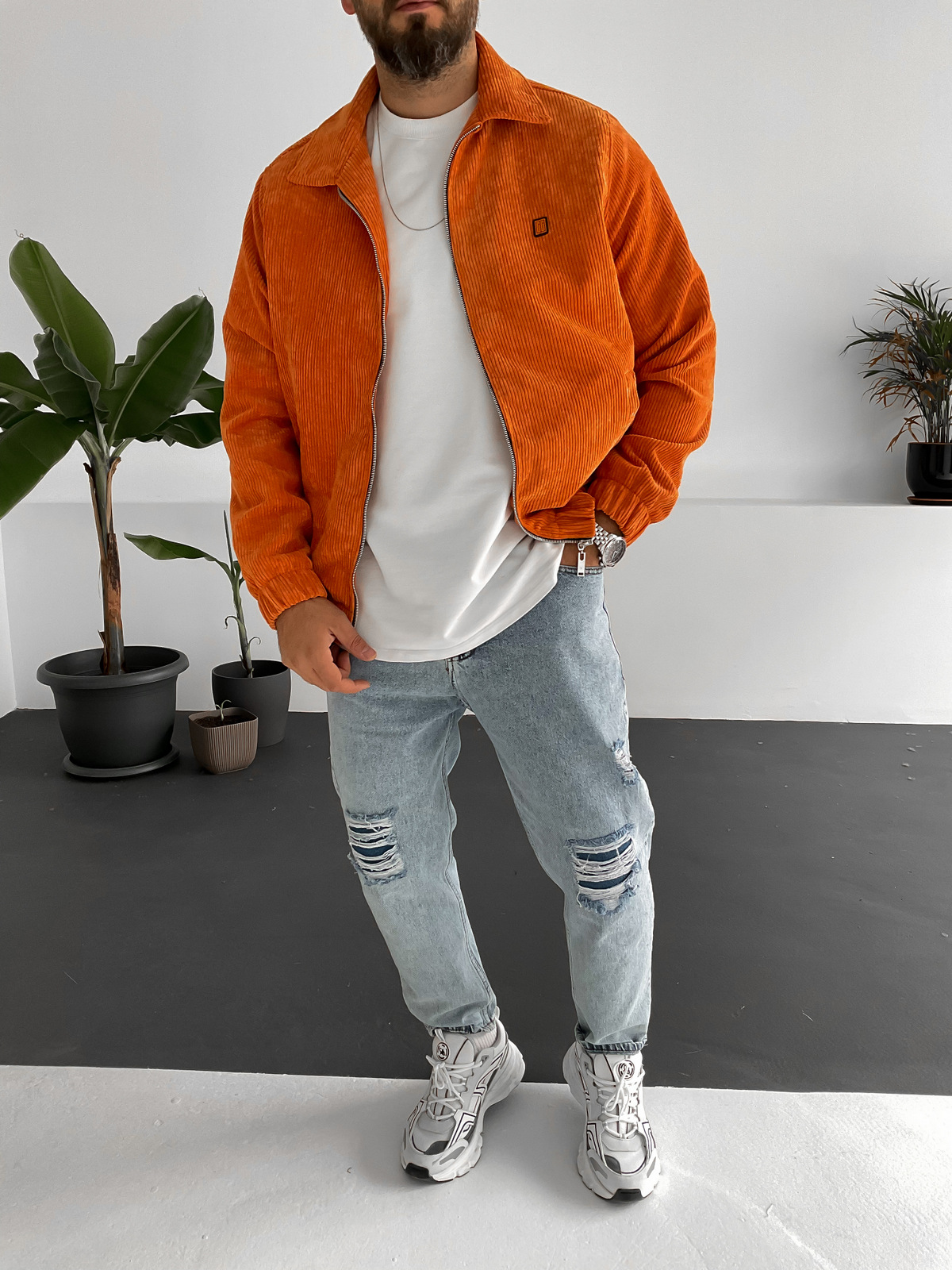 Turuncu Kadife Bomber Ceket G-5117