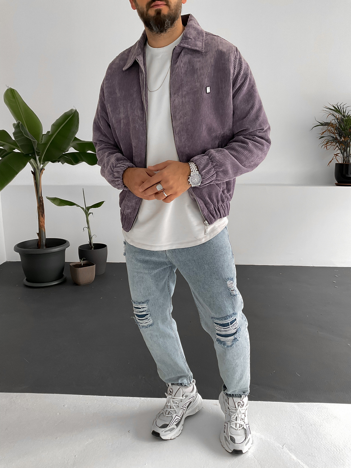 Mor Kadife Bomber Ceket G-5117