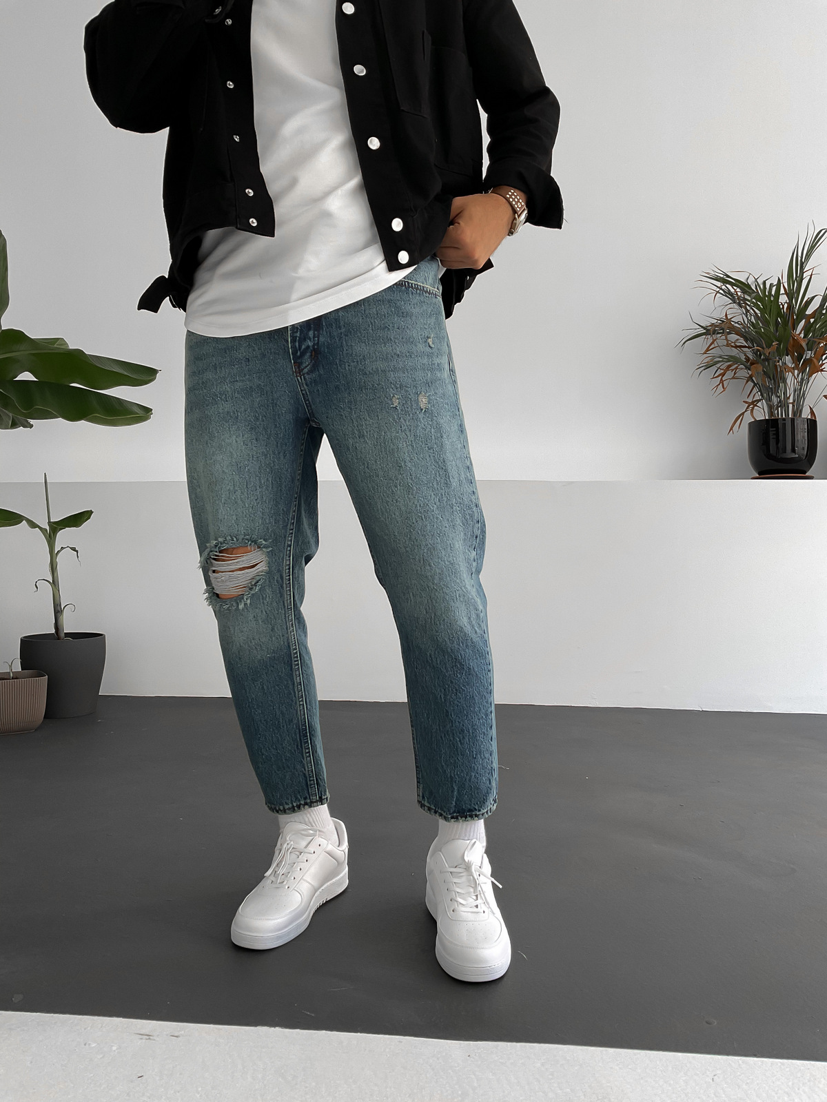 Mavi Tek Yırtıklı Boyfriend B1-4022