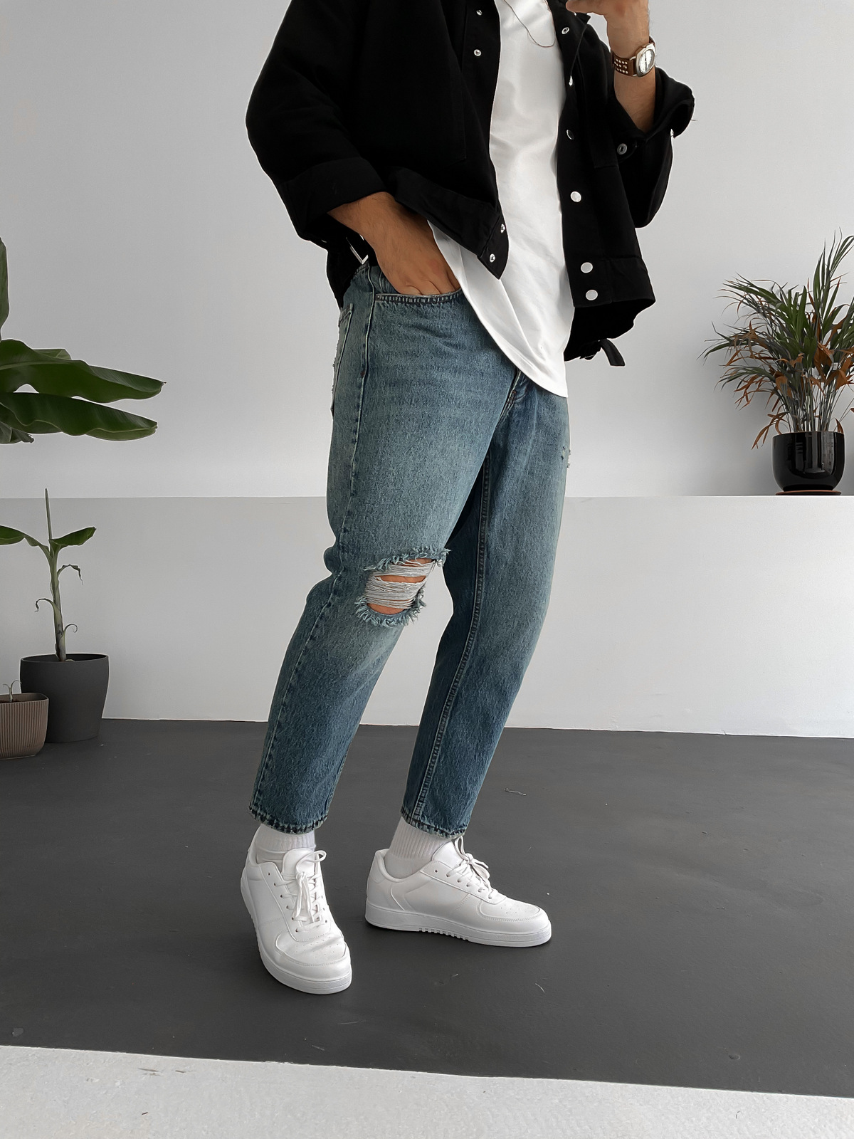 Mavi Tek Yırtıklı Boyfriend B1-4022