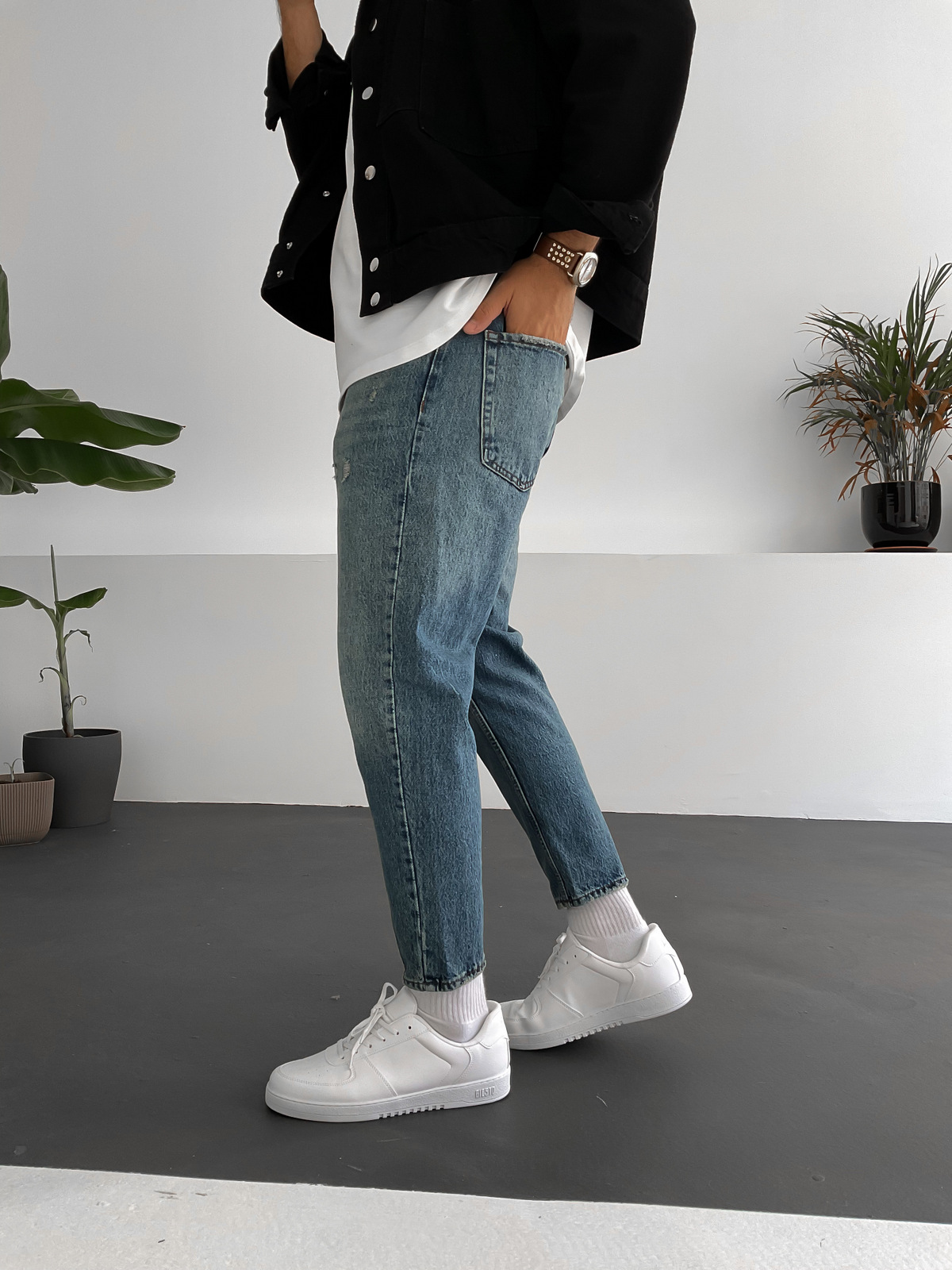 Mavi Tek Yırtıklı Boyfriend B1-4022