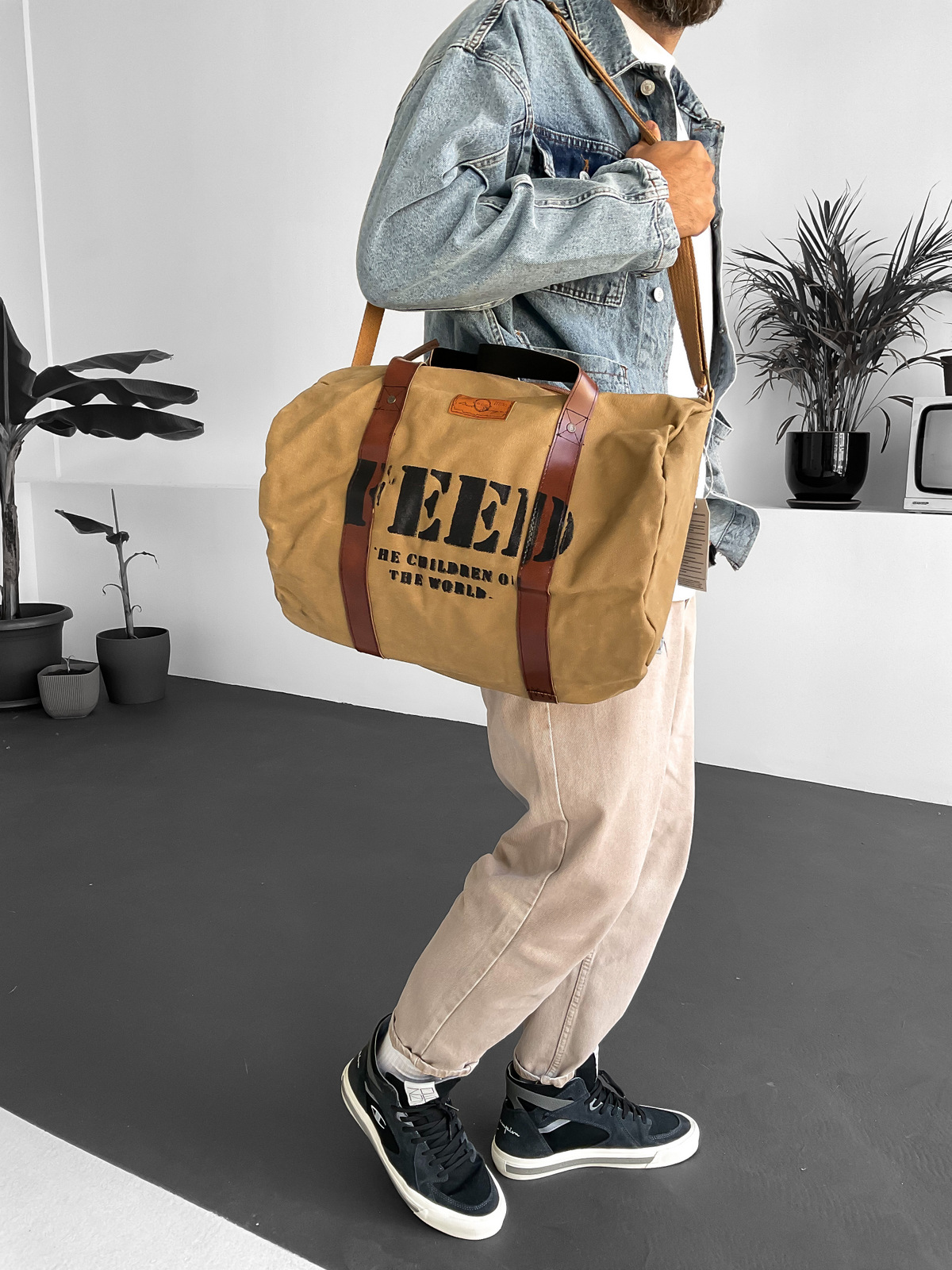 Kahve Burlap Feed Omuz Çantası OC-7204