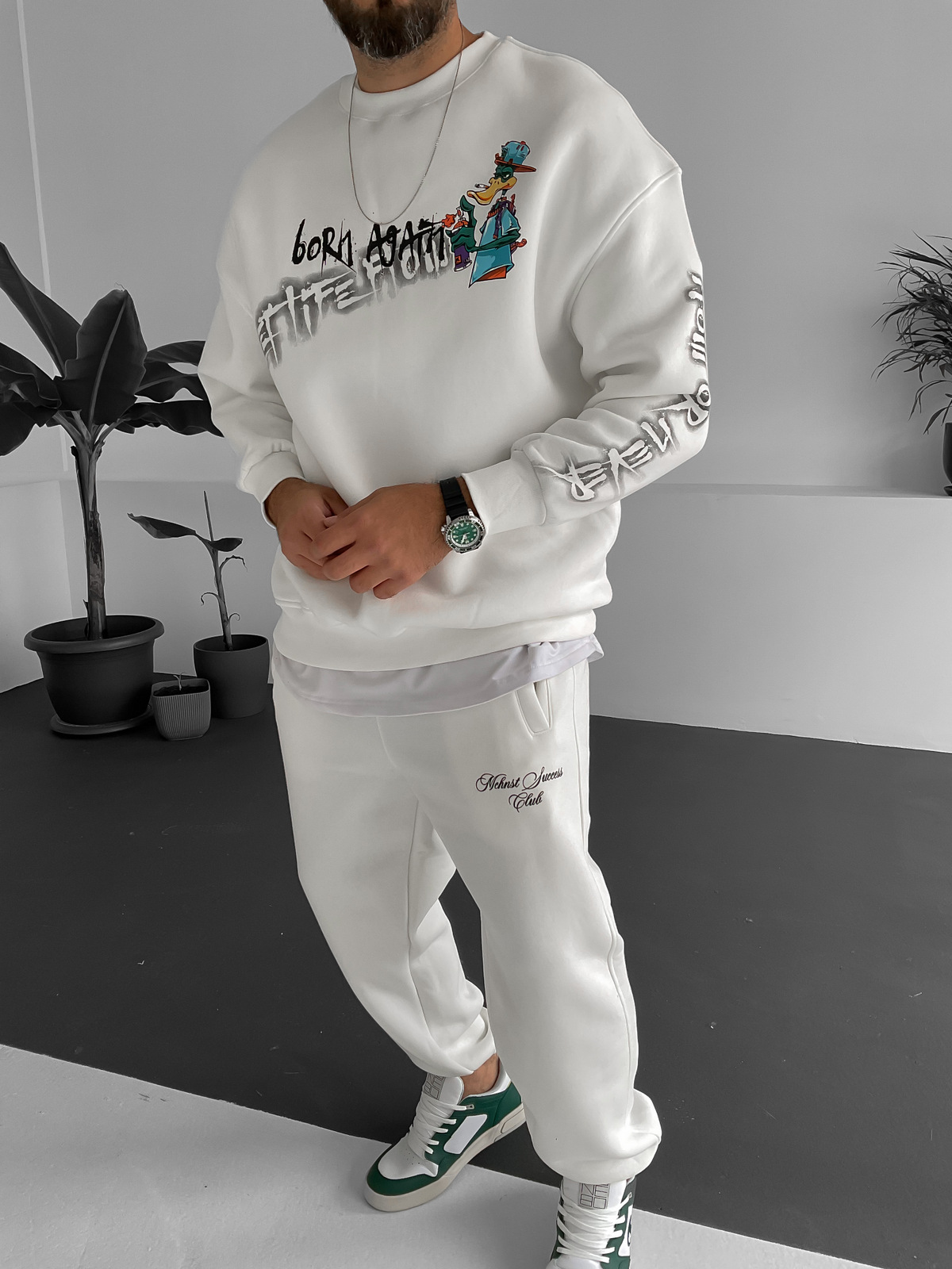 Beyaz Flow Baskılı Sweatshirt M-3381