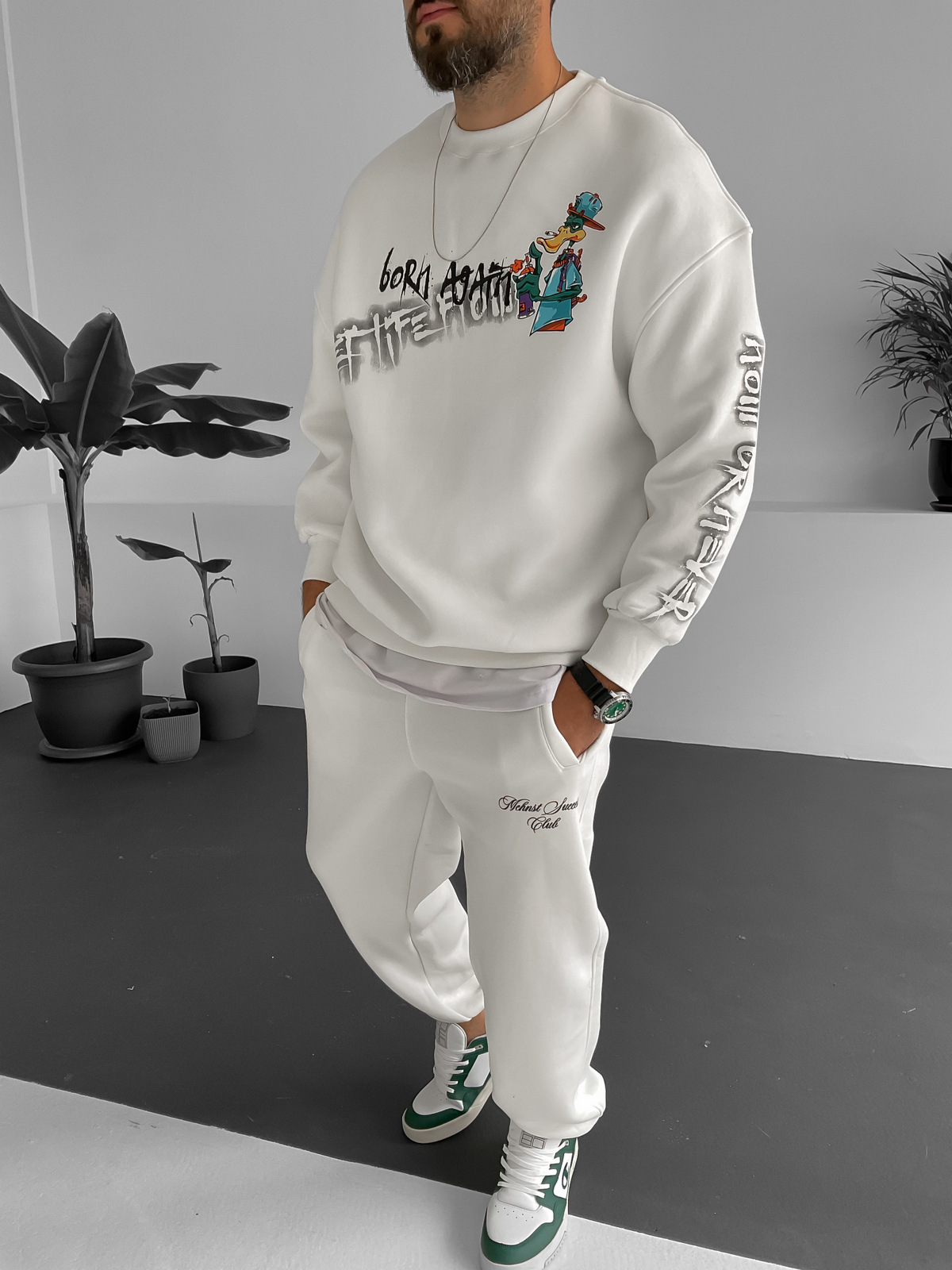 Beyaz Flow Baskılı Sweatshirt M-3381