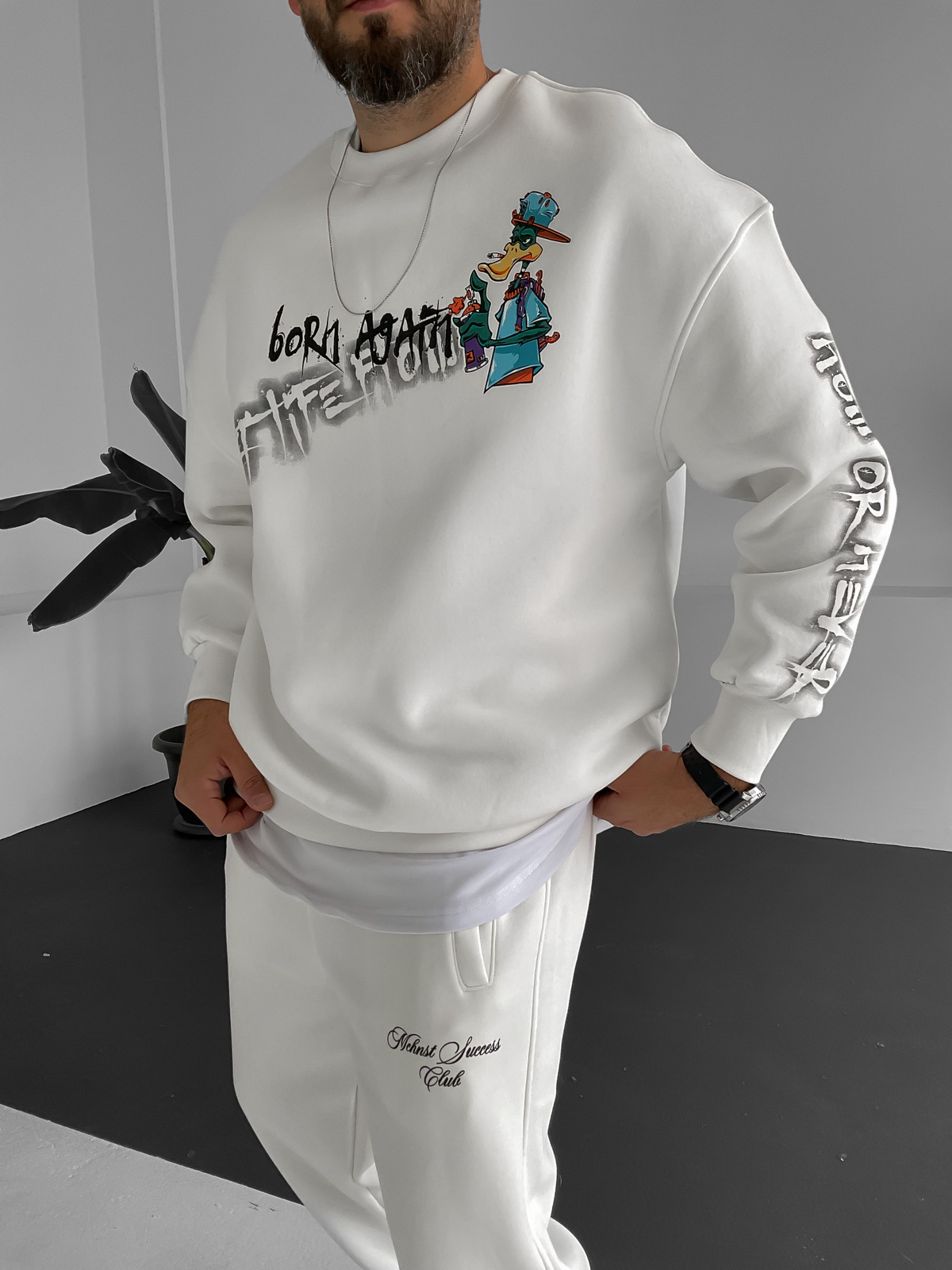 Beyaz Flow Baskılı Sweatshirt M-3381