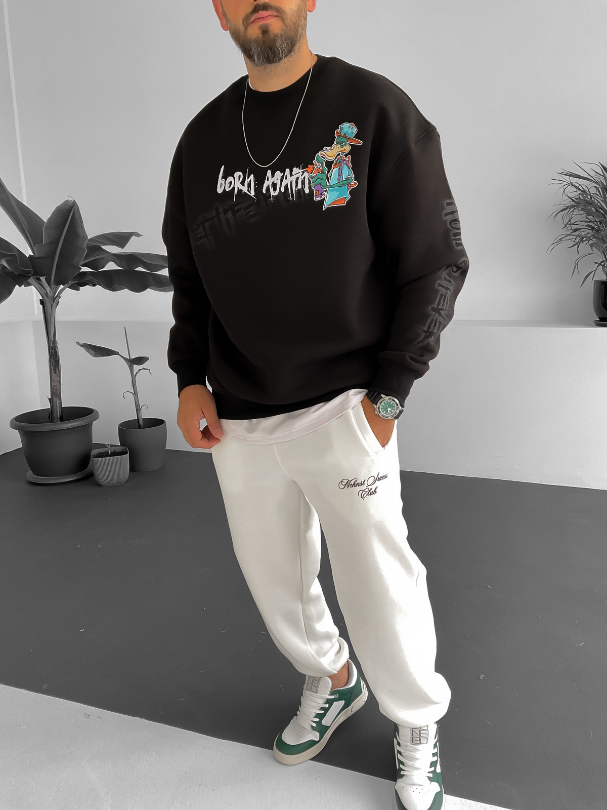 Siyah Flow Baskılı Sweatshirt M-3381