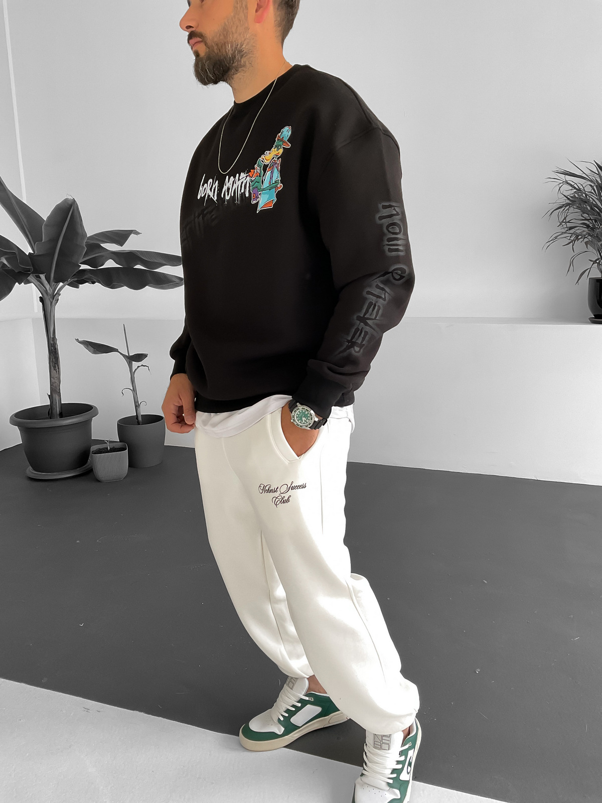 Siyah Flow Baskılı Sweatshirt M-3381