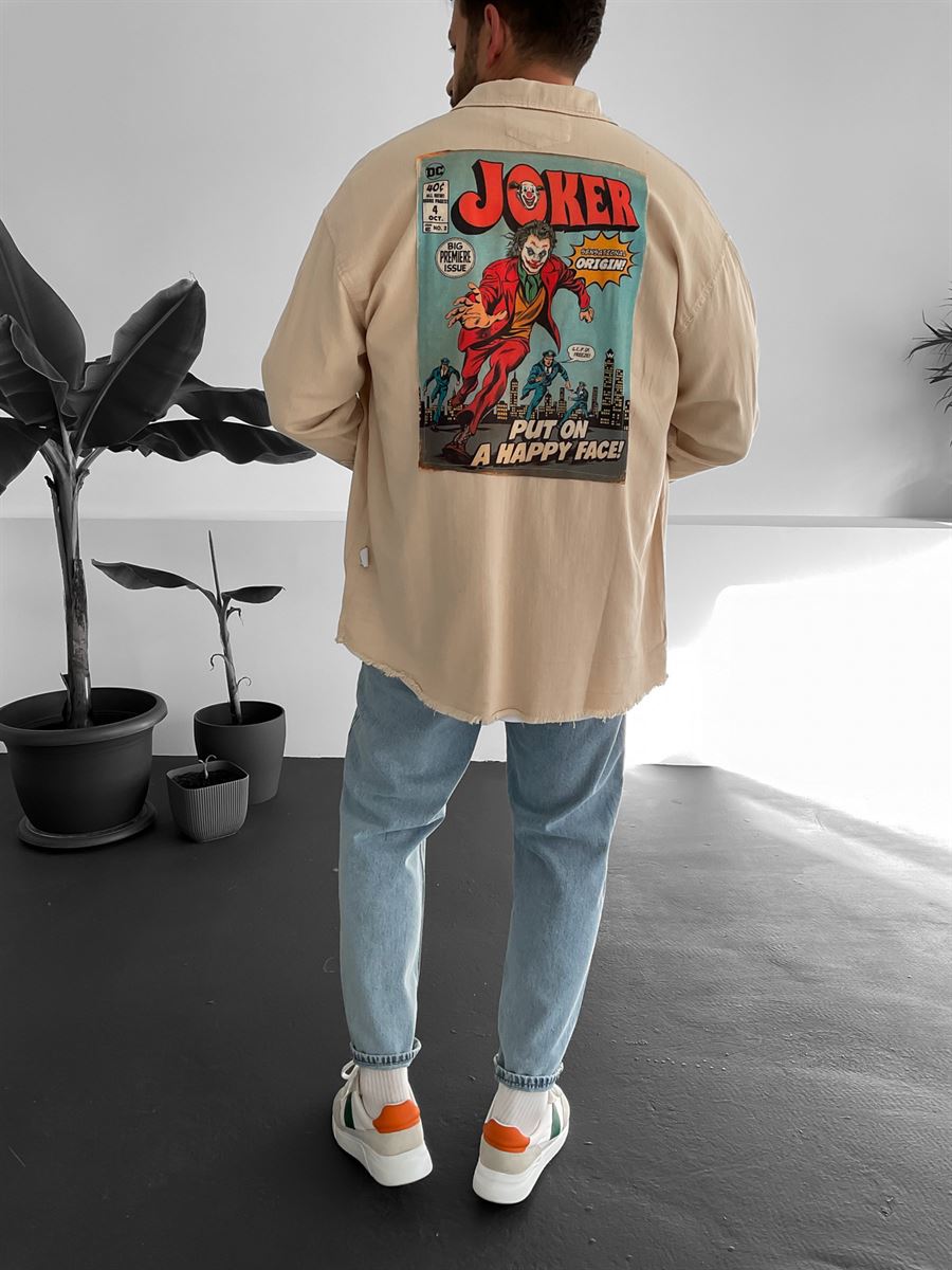 Bej Joker Baskılı Kesik Gömlek JJ-378