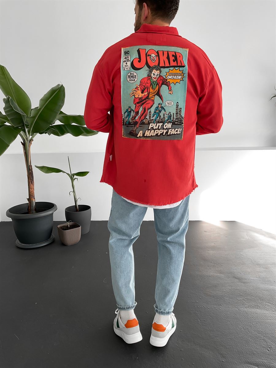 Kırmızı Joker Baskılı Kesik Gömlek JJ-378