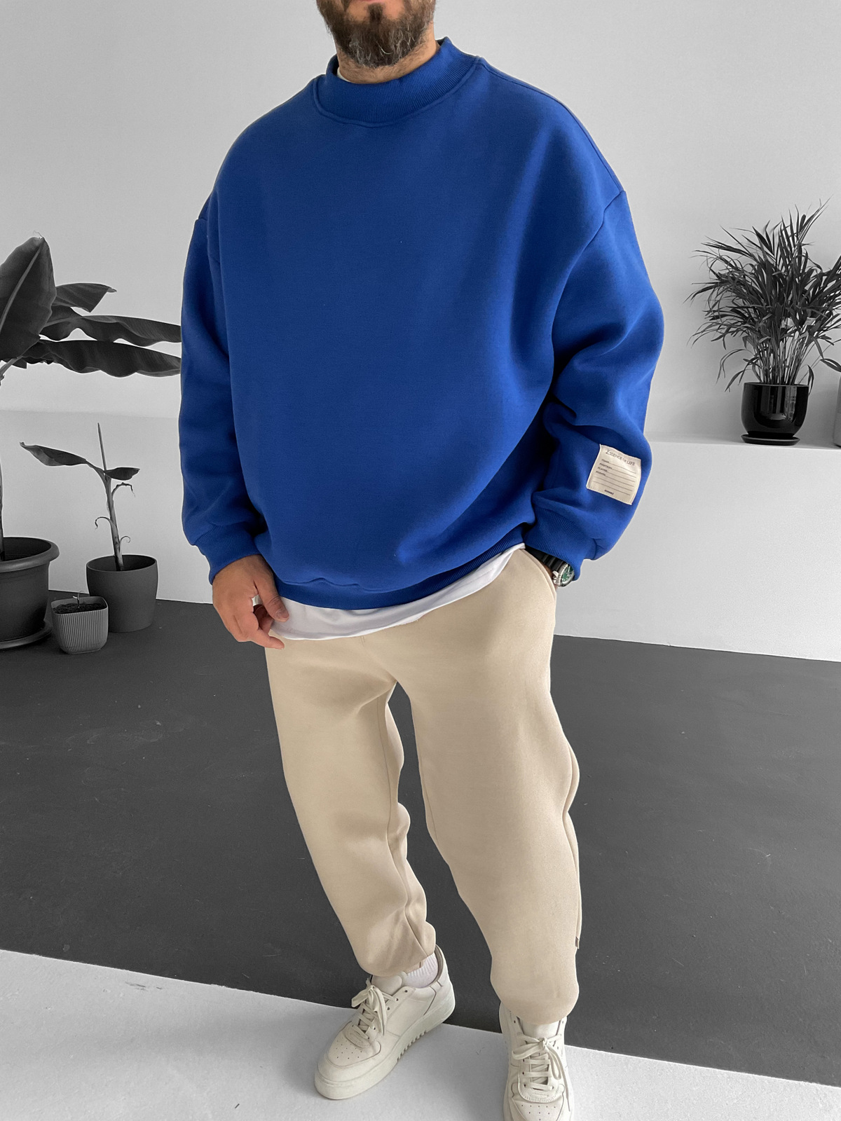 Mavi Geniş Yaka Basic Sweat V-10230