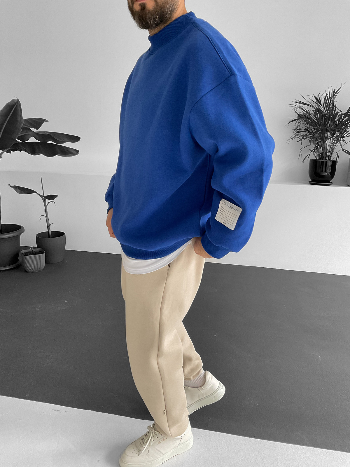 Mavi Geniş Yaka Basic Sweat V-10230