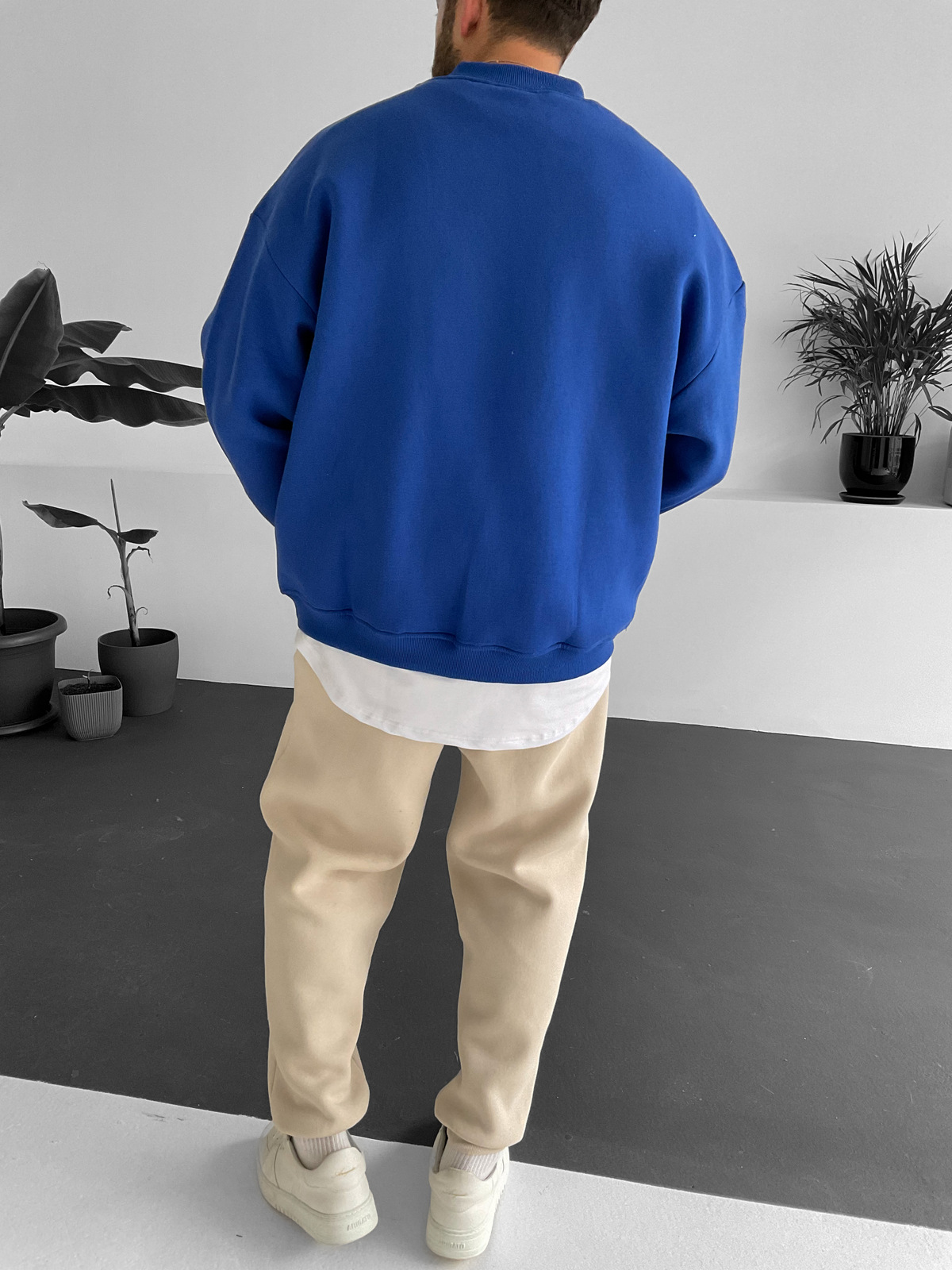 Mavi Geniş Yaka Basic Sweat V-10230