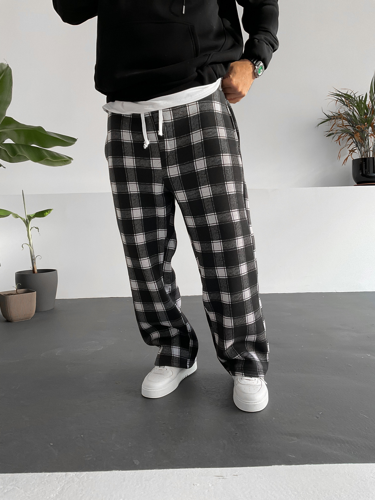 Siyah Şardonlu Ekose Pantolon PM