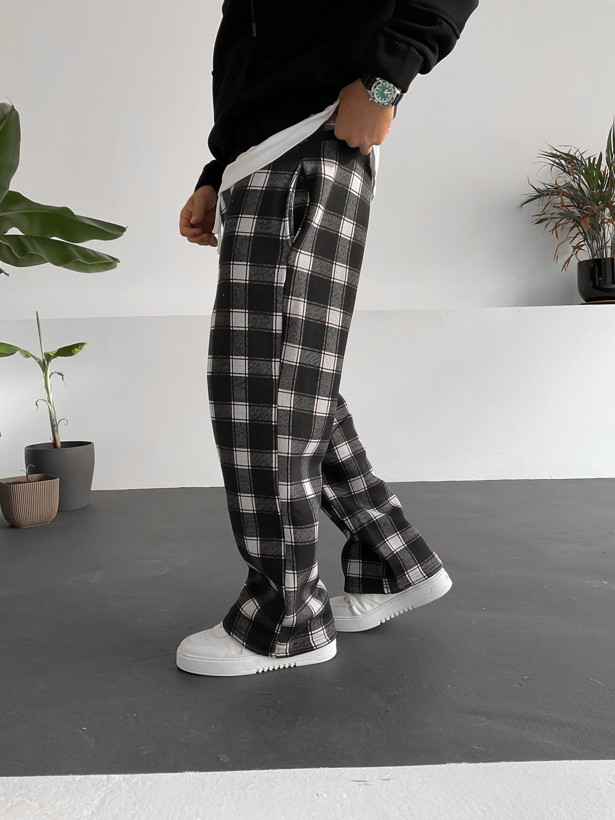 Siyah Şardonlu Ekose Pantolon PM