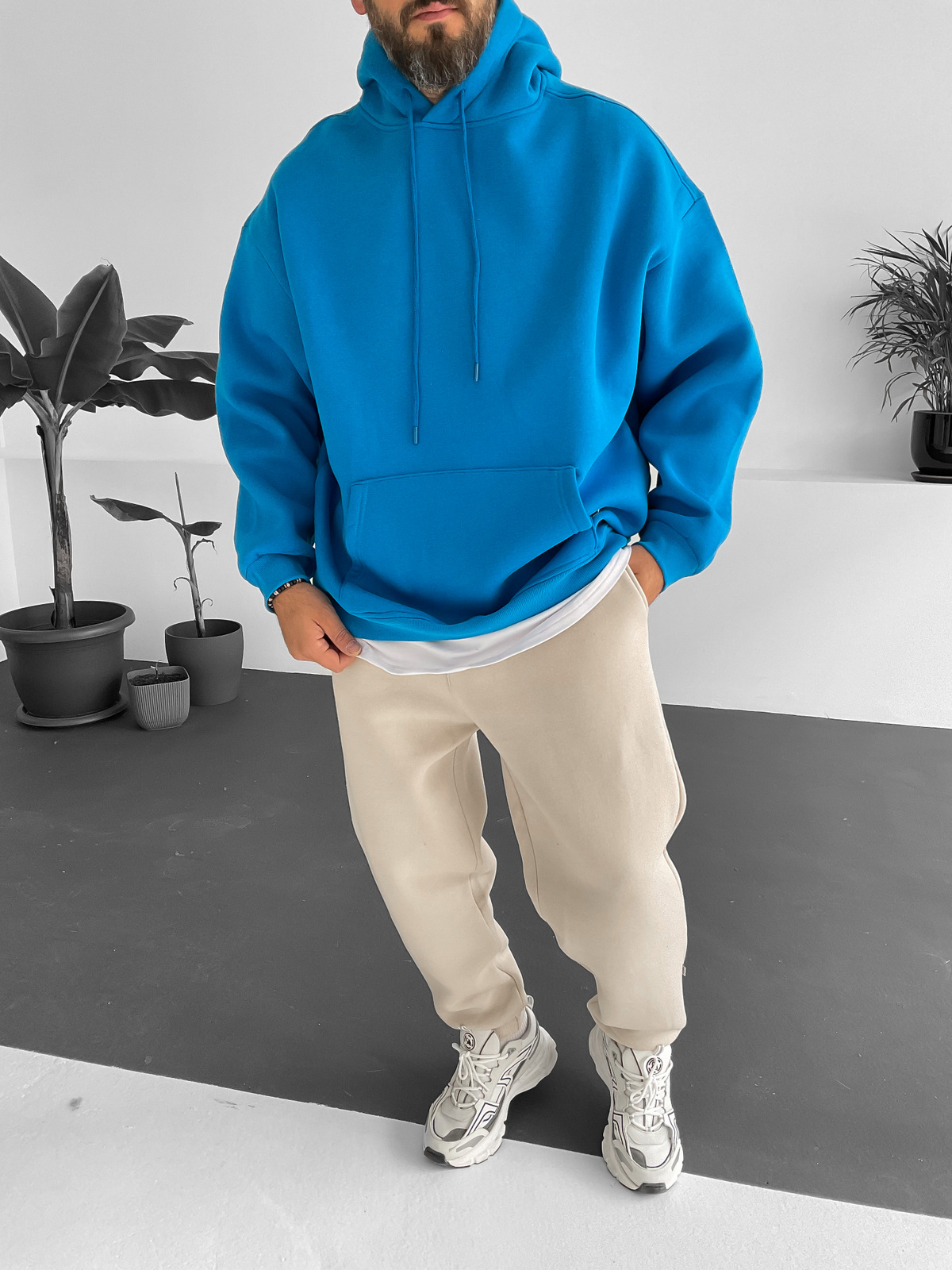 Mavi Oversize Kapüşonlu Sweat V-10365