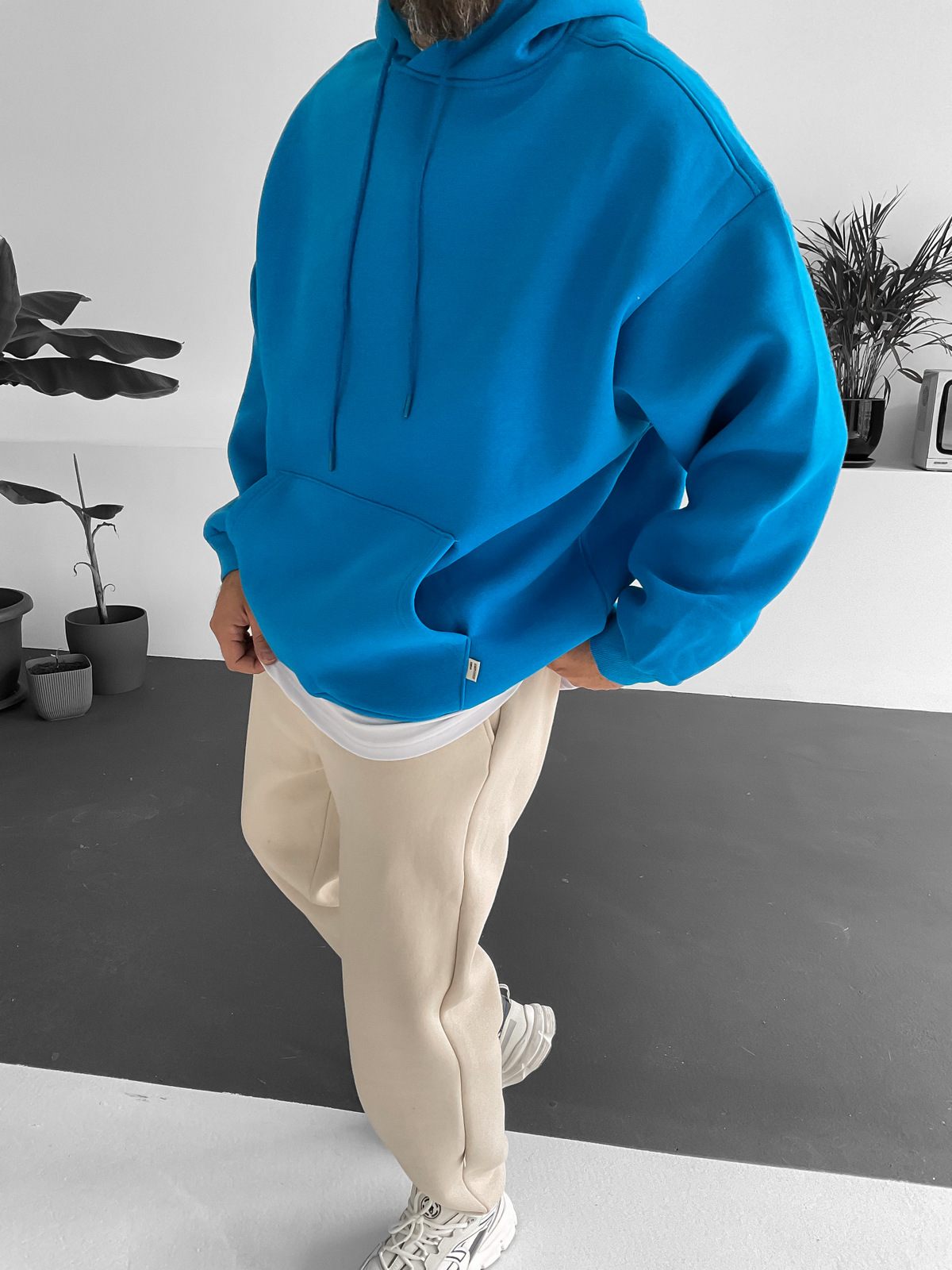 Mavi Oversize Kapüşonlu Sweat V-10365