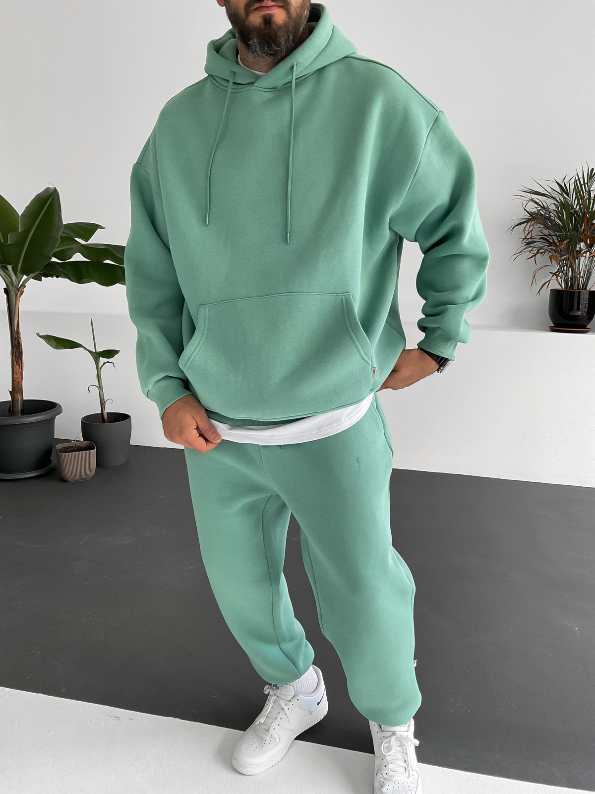 Yeşil Oversize Kapüşonlu Sweat V-10365