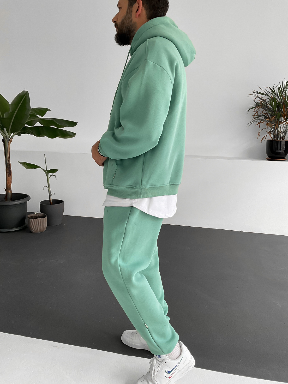 Yeşil Oversize Kapüşonlu Sweat V-10365