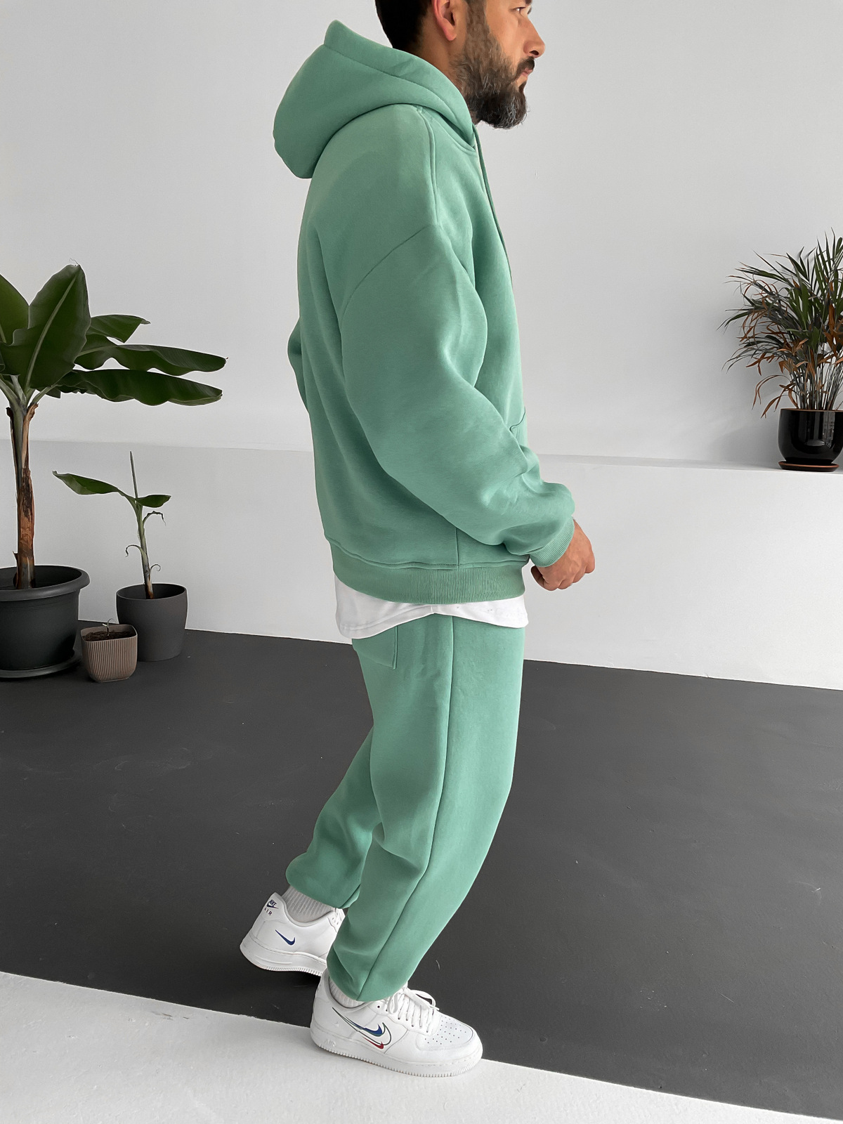 Yeşil Oversize Kapüşonlu Sweat V-10365