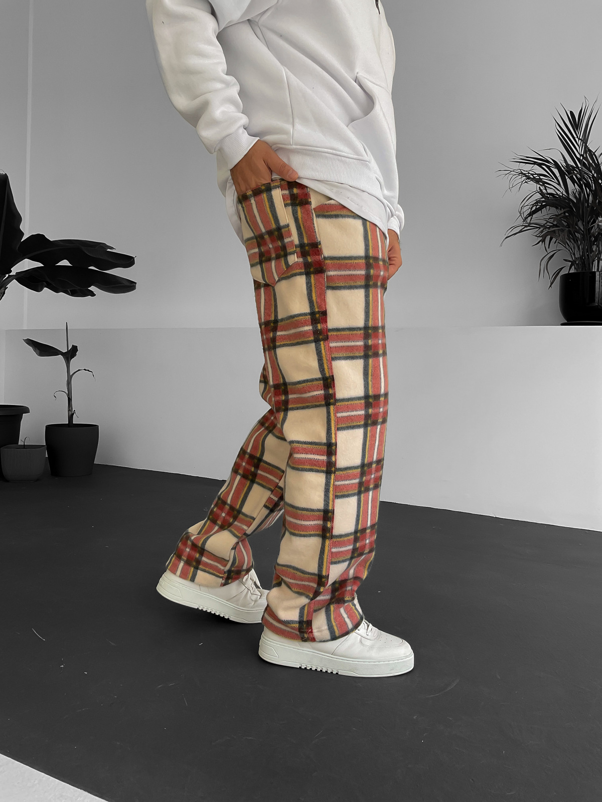 Kırmızı Ekose Polar Pantolon K-1036