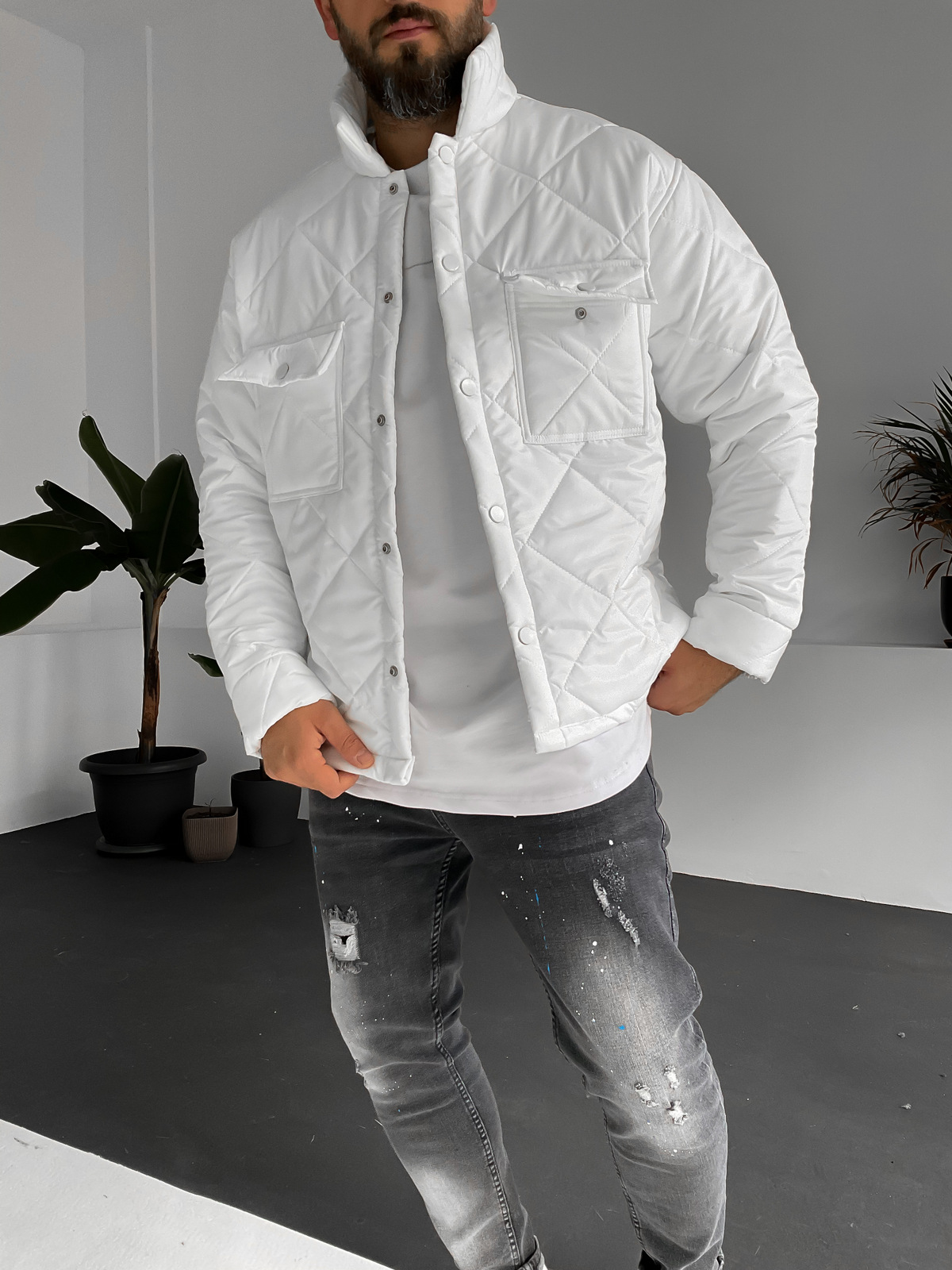 Beyaz Kapitone İnce Mont RC-3862