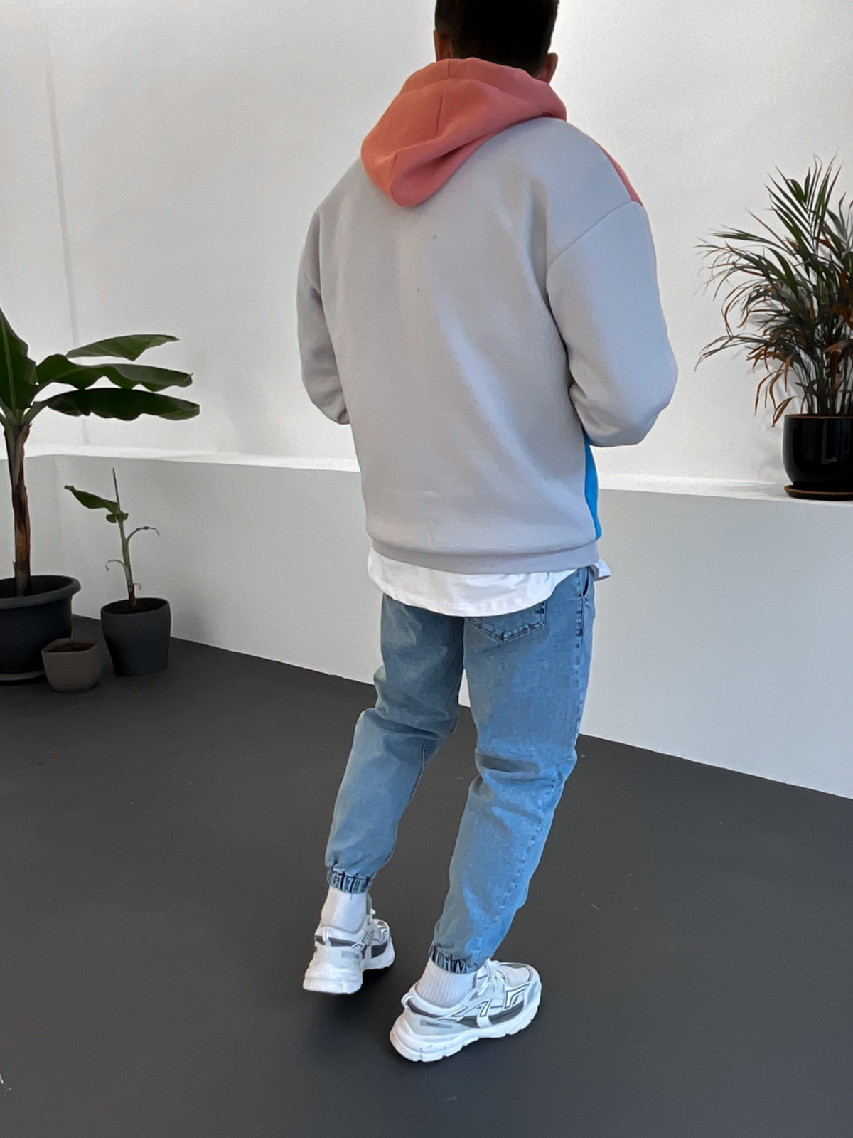 Mavi W Parçalı Kapüşonlu Sweat ET-