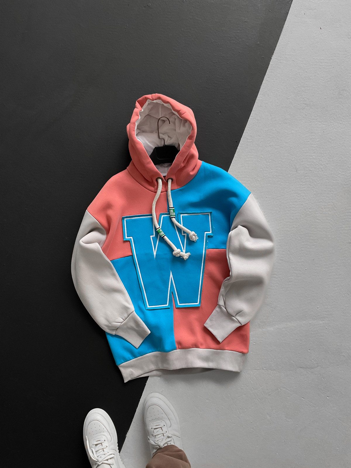 Mavi W Parçalı Kapüşonlu Sweat ET-