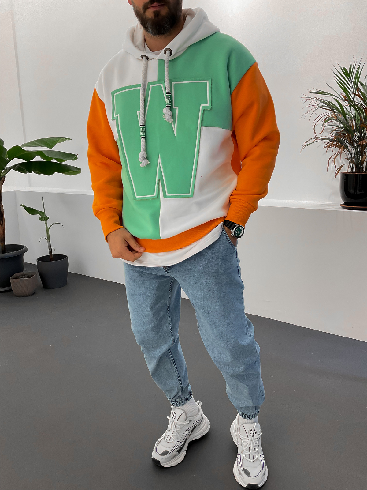 Yeşil W Parçalı Kapüşonlu Sweat ET-
