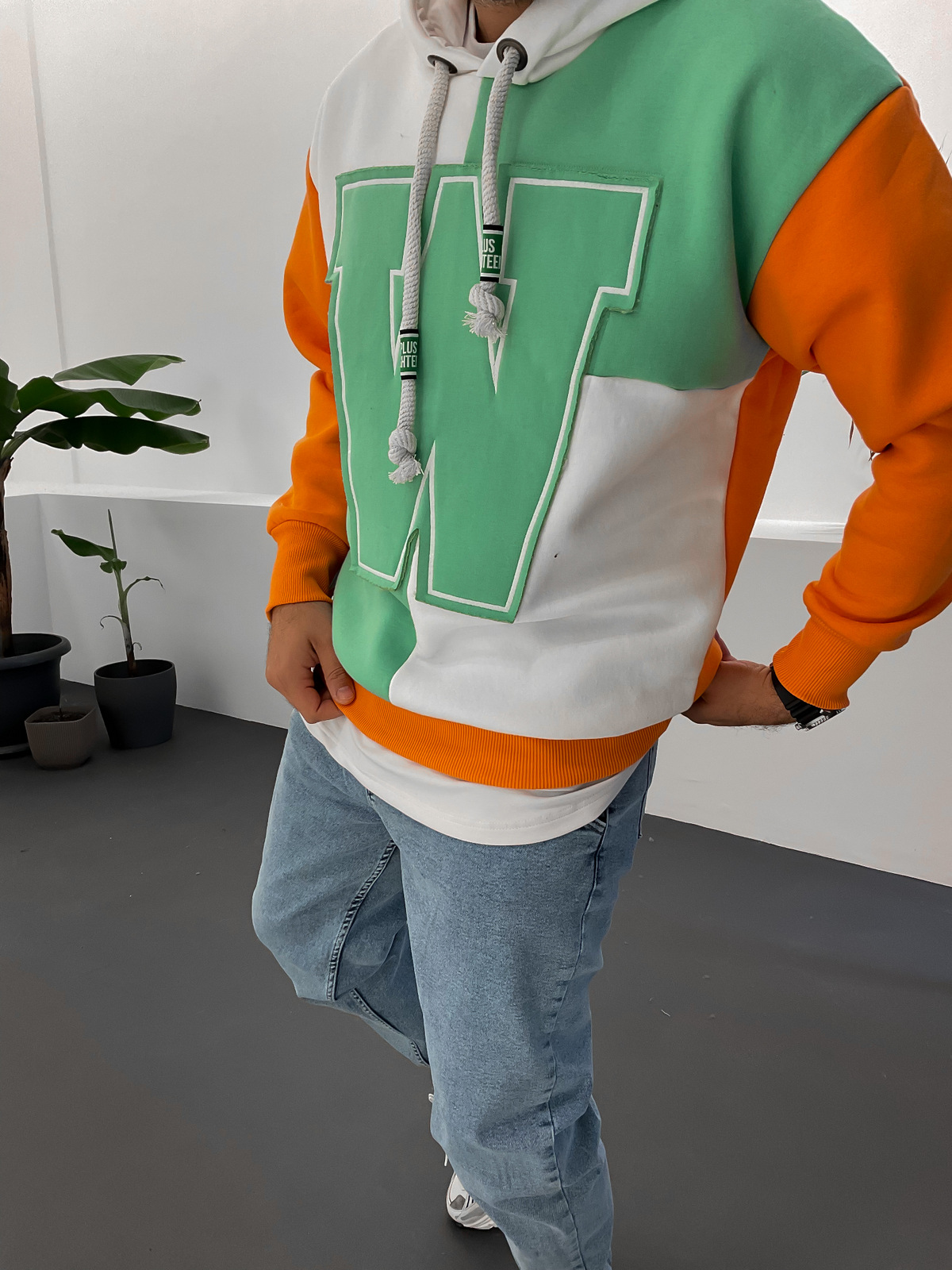Yeşil W Parçalı Kapüşonlu Sweat ET-
