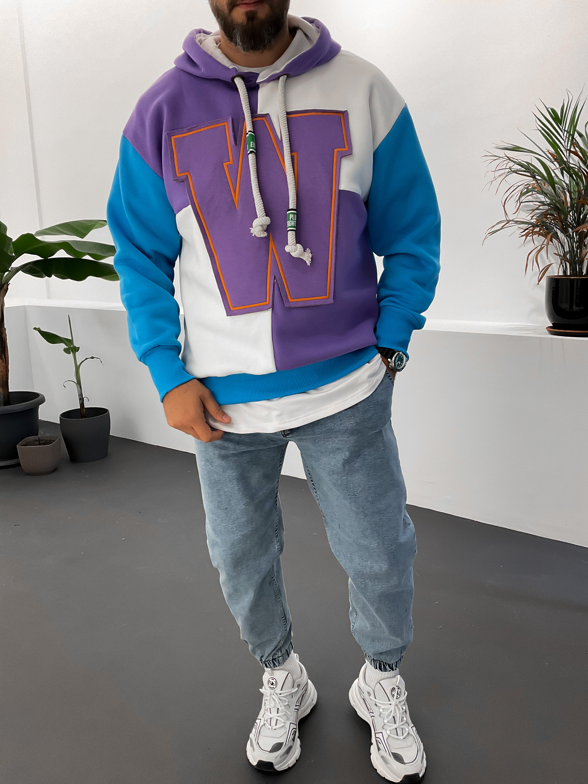 Mor W Parçalı Kapüşonlu Sweat ET-