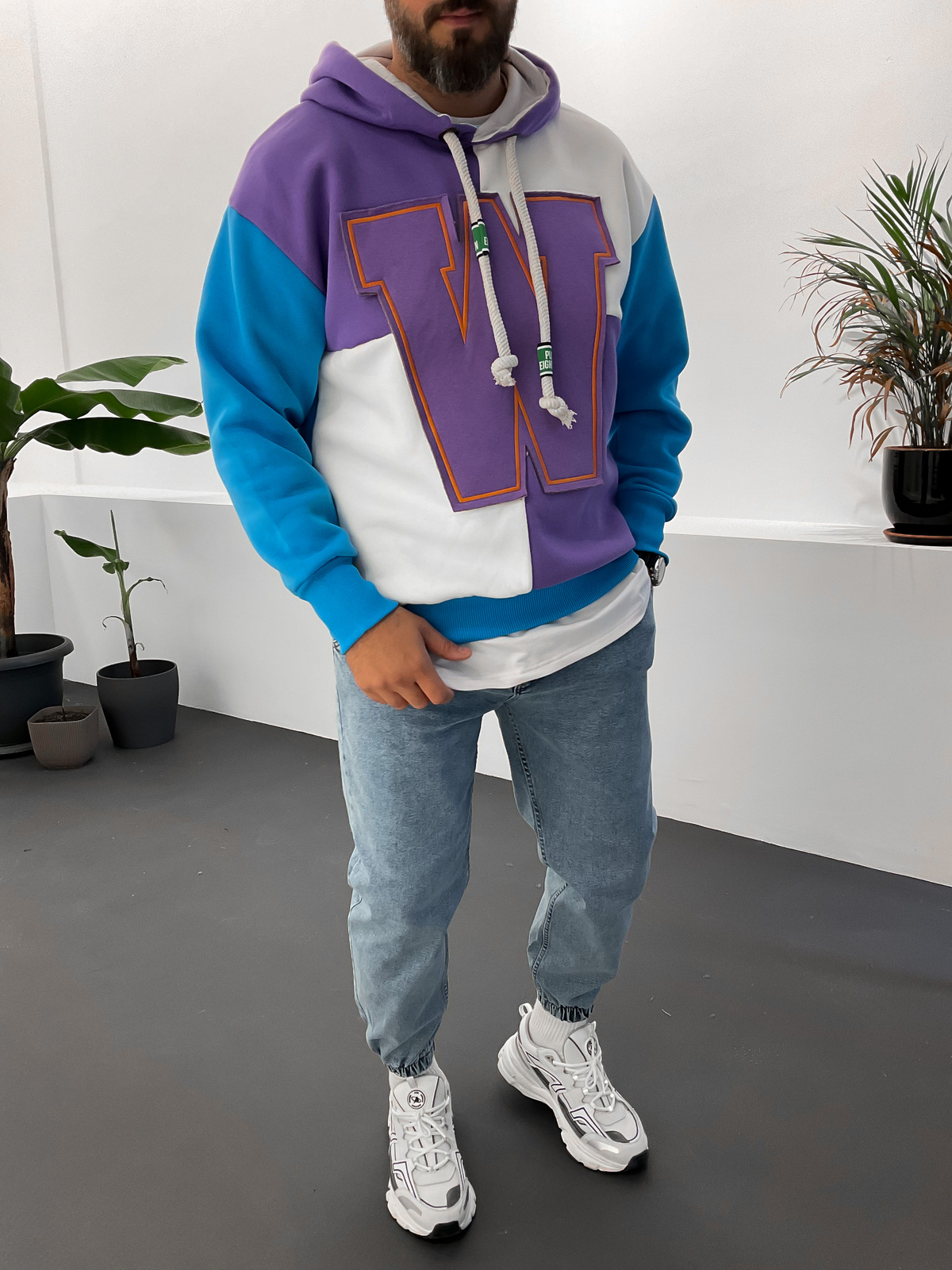 Mor W Parçalı Kapüşonlu Sweat ET-