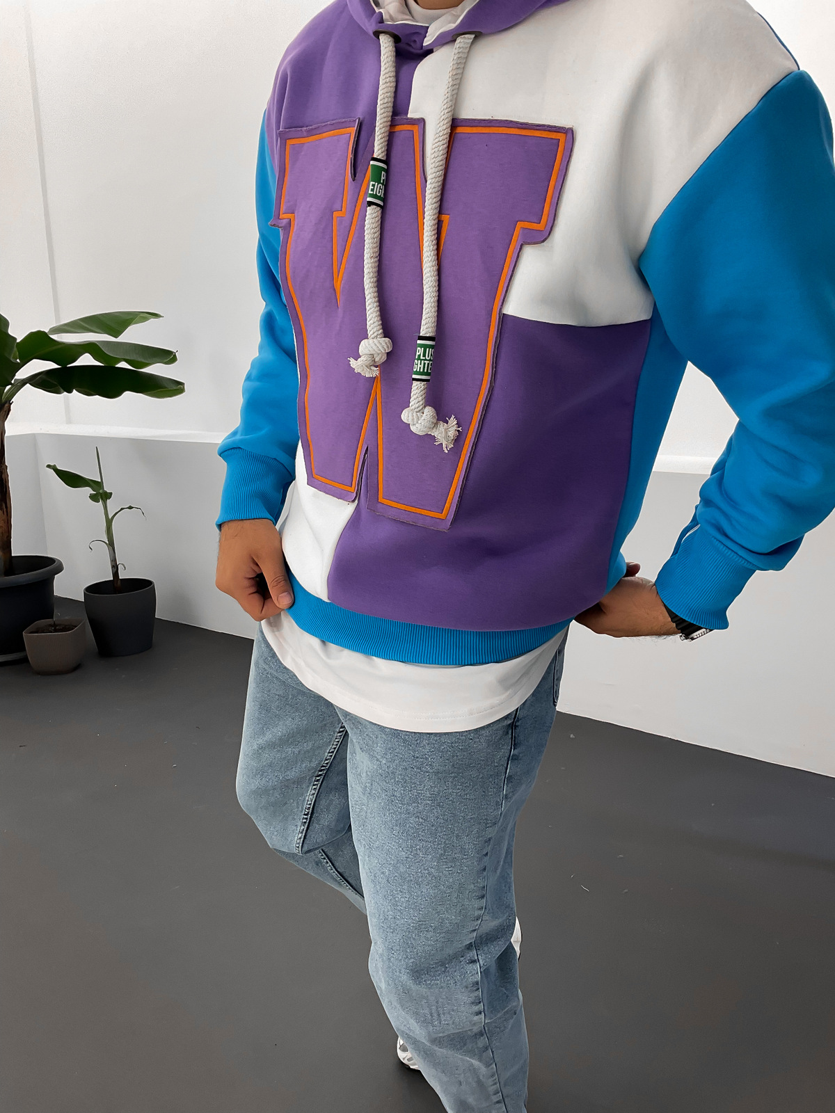 Mor W Parçalı Kapüşonlu Sweat ET-