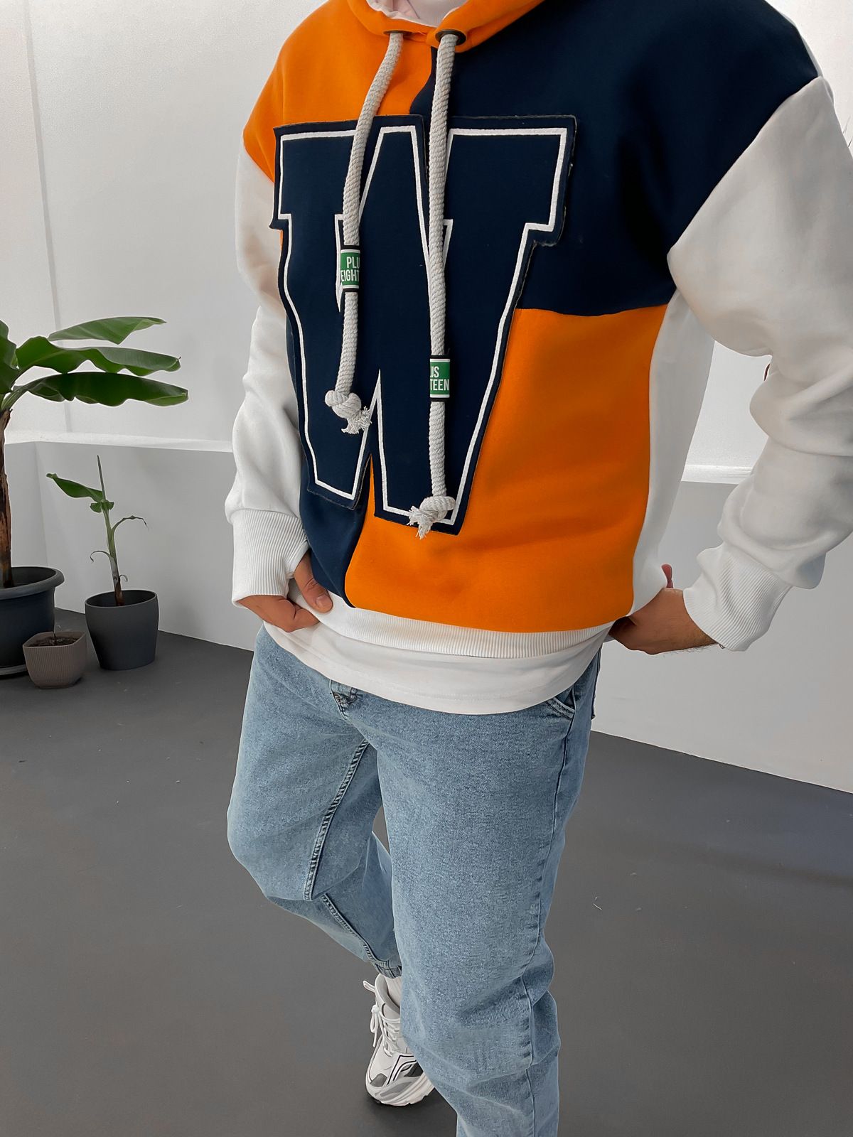 Lacivert W Parçalı Kapüşonlu Sweat ET-