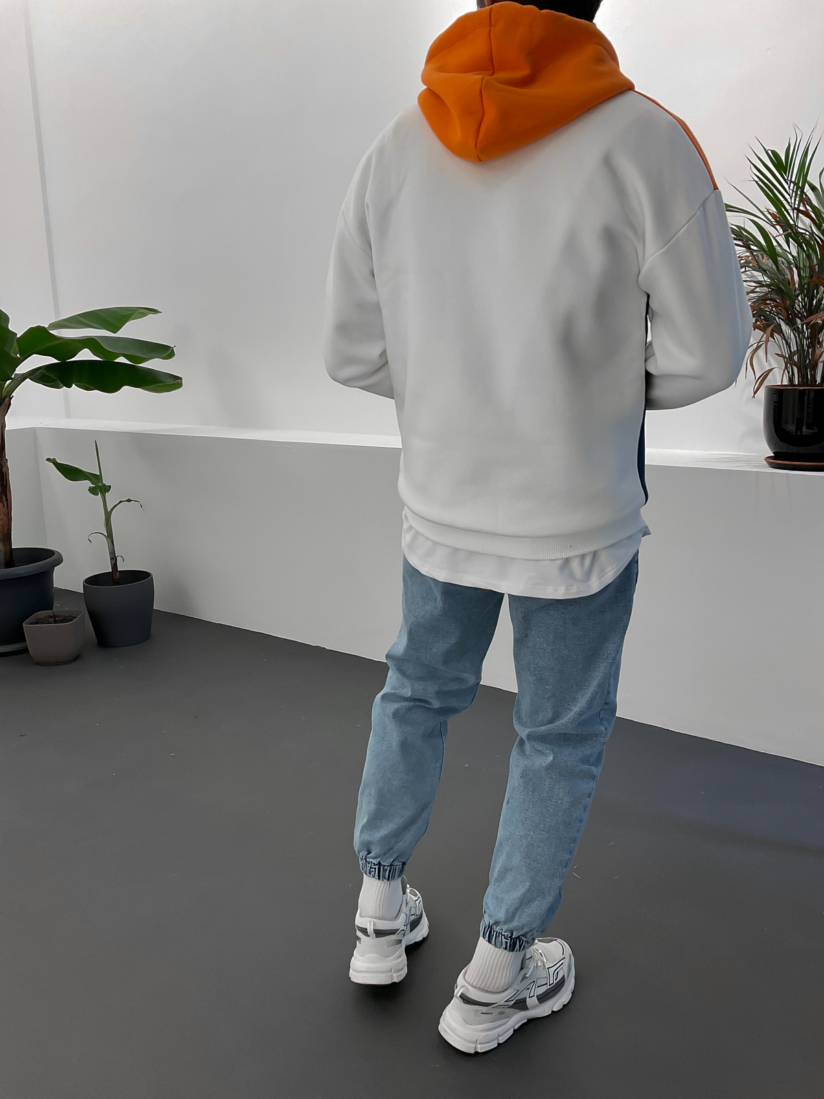 Lacivert W Parçalı Kapüşonlu Sweat ET-
