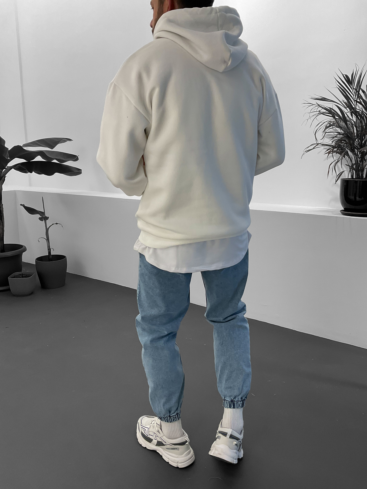 Beyaz 98 Kabartmalı Kapüşonlu Sweat ET-