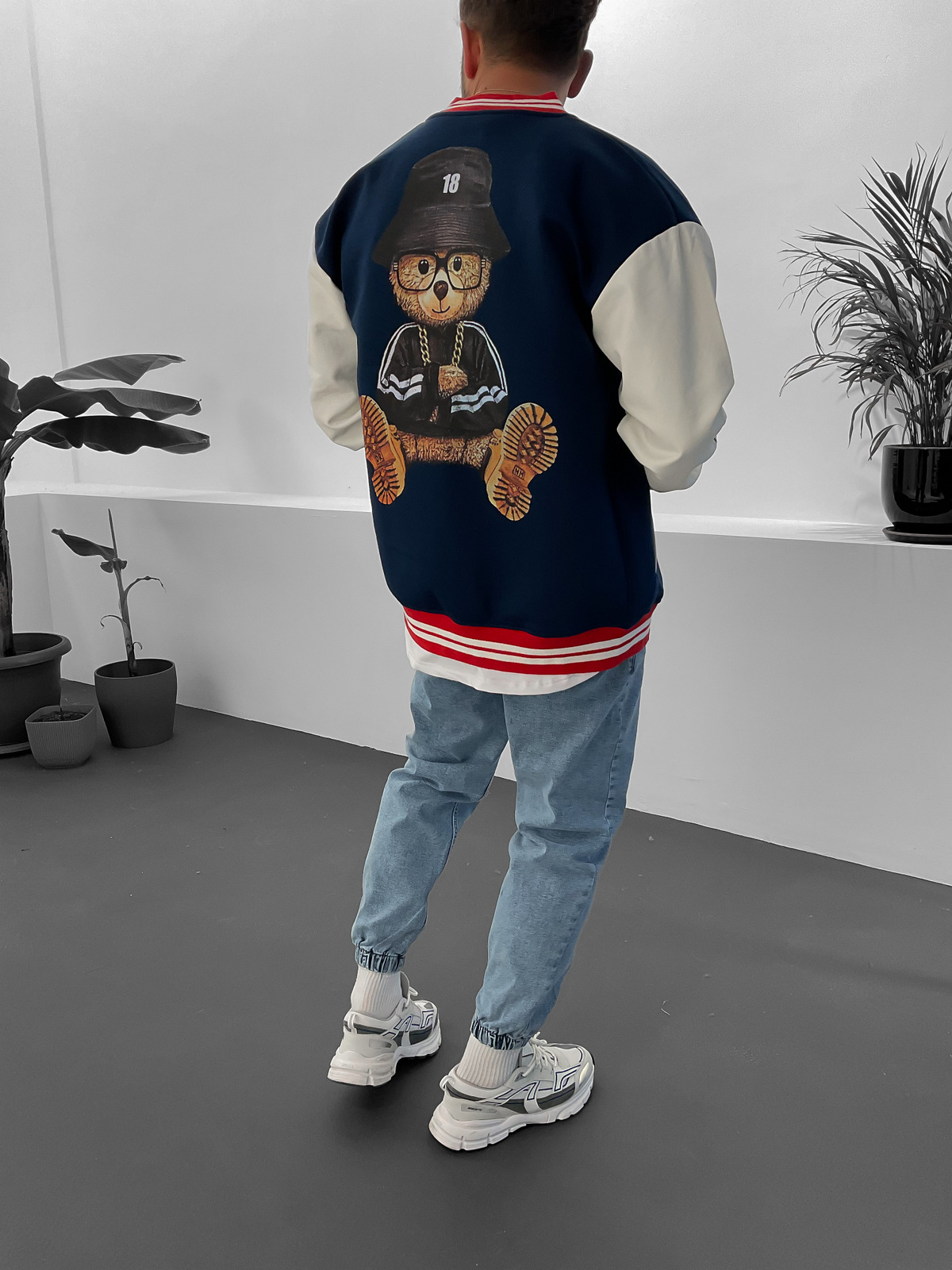 Lacivert Cool Bear Baskılı Kolej Ceket ET-