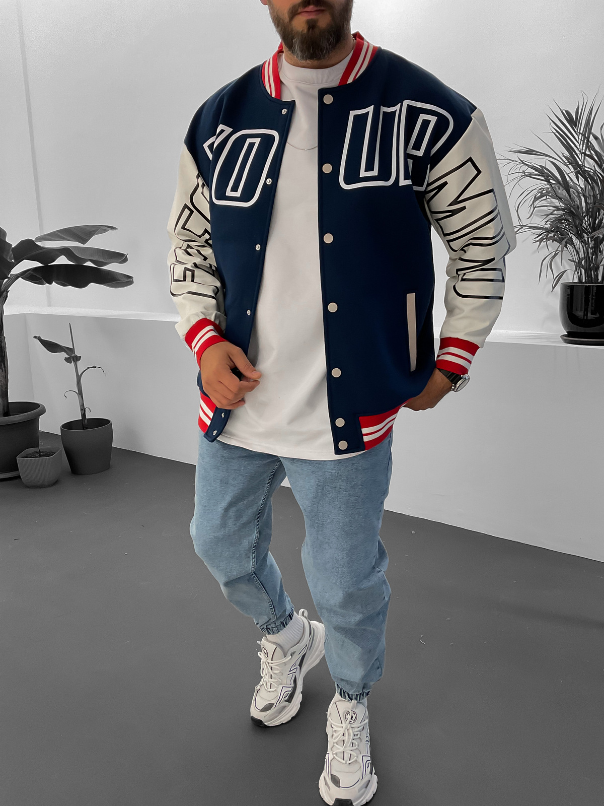 Lacivert Cool Bear Baskılı Kolej Ceket ET-
