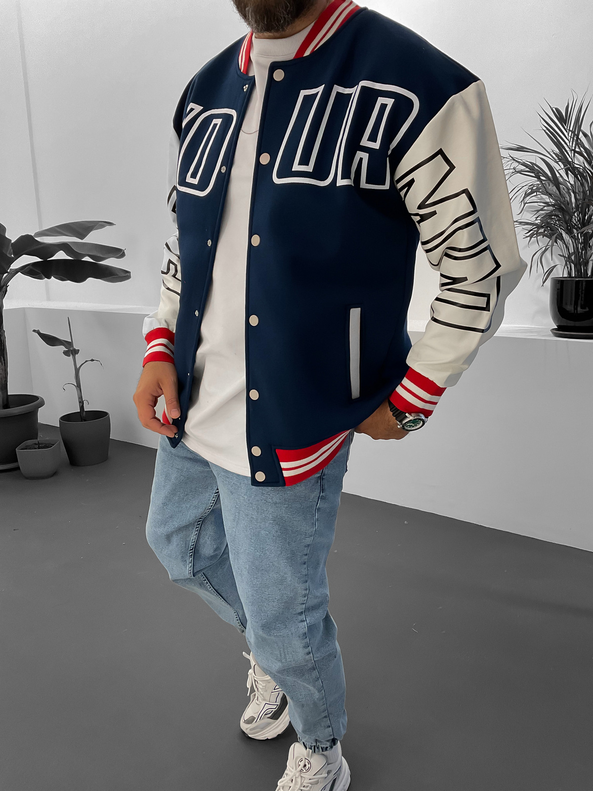 Lacivert Cool Bear Baskılı Kolej Ceket ET-