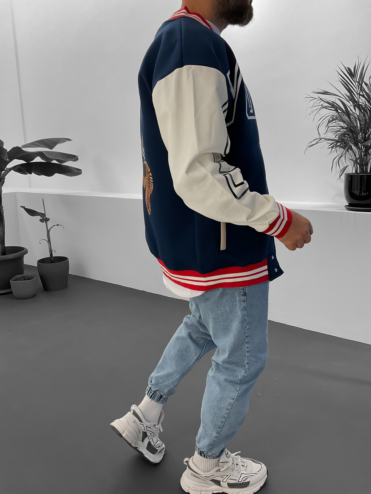 Lacivert Cool Bear Baskılı Kolej Ceket ET-