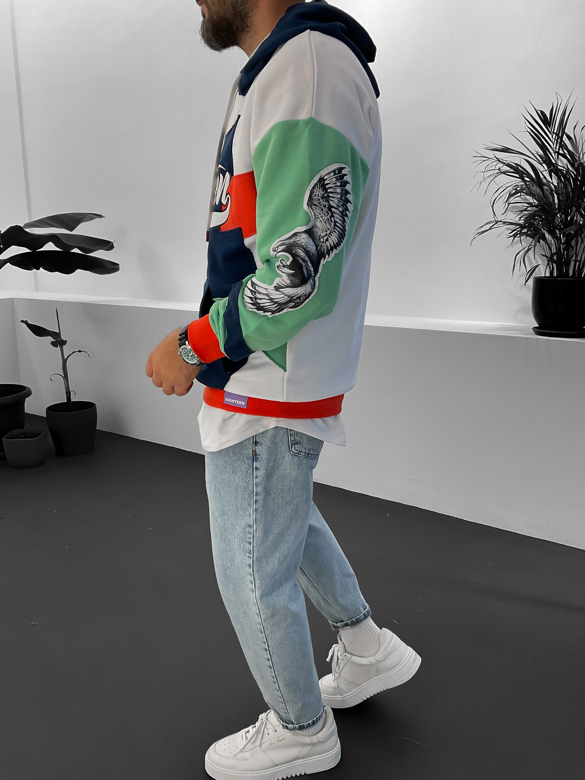 Lacivert Street Nakışlı Kapüşonlu Sweat ET-