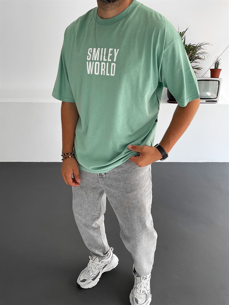 Yeşil Smiley Baskılı T-Shirt JJ-