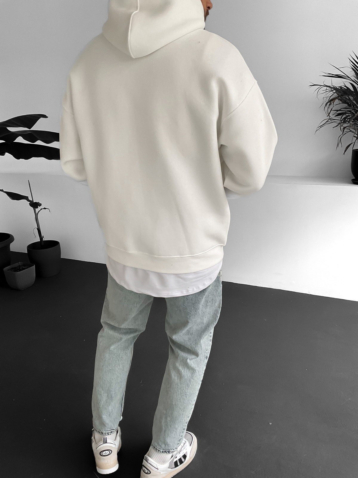 Beyaz Bybasicman Basic Kapüşonlu Sweat BY-1266