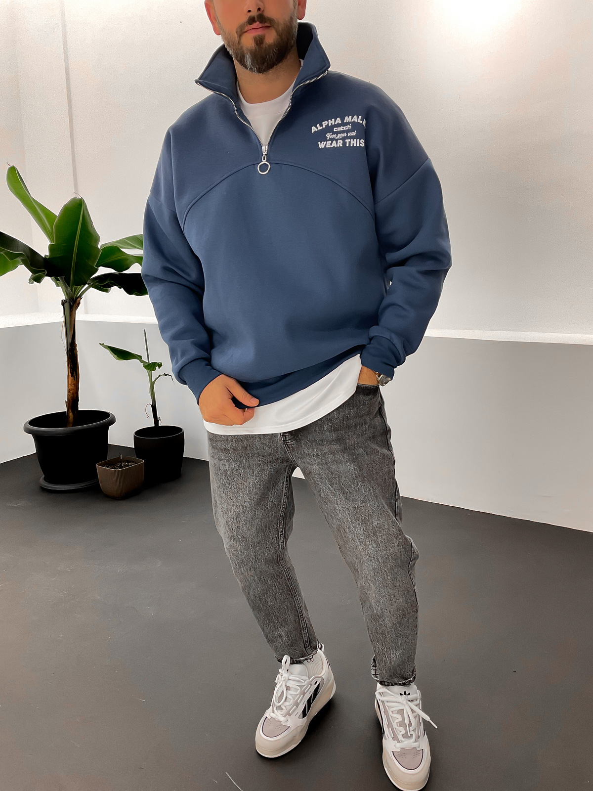 Lacivert Yarım Fermuarlı Alpha Sweat C-471