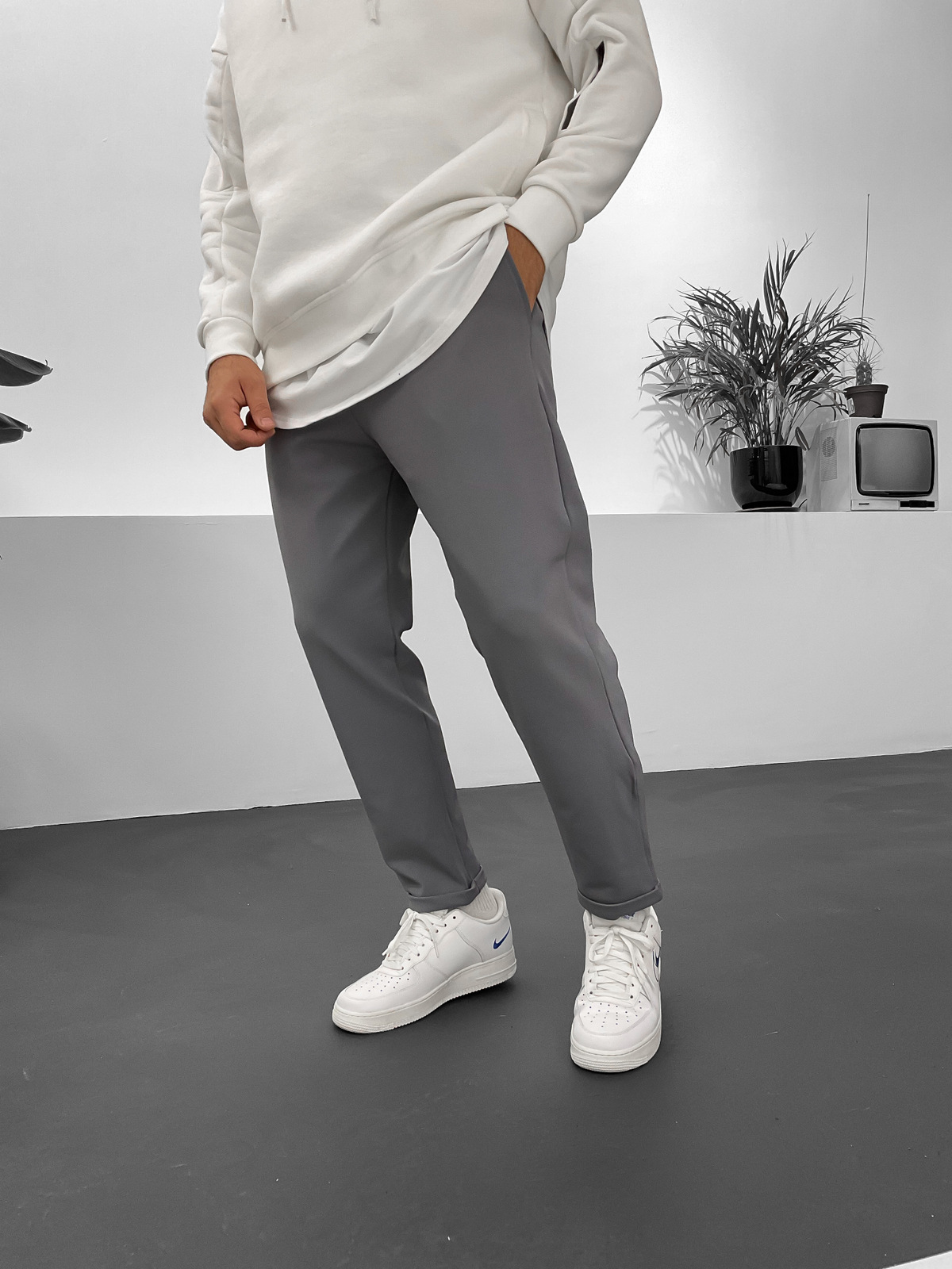 Ice Gri Diagonel Duble Paça Pantolon B1-2024