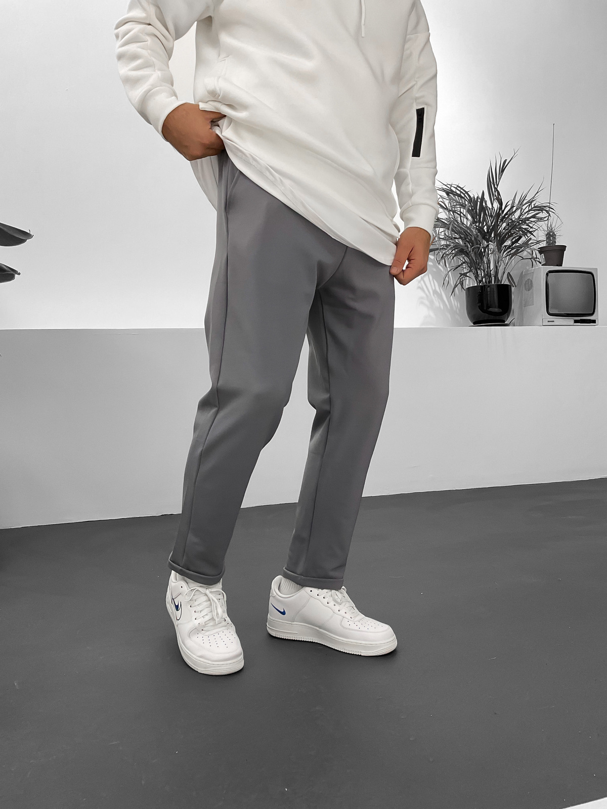 Ice Gri Diagonel Duble Paça Pantolon B1-2024