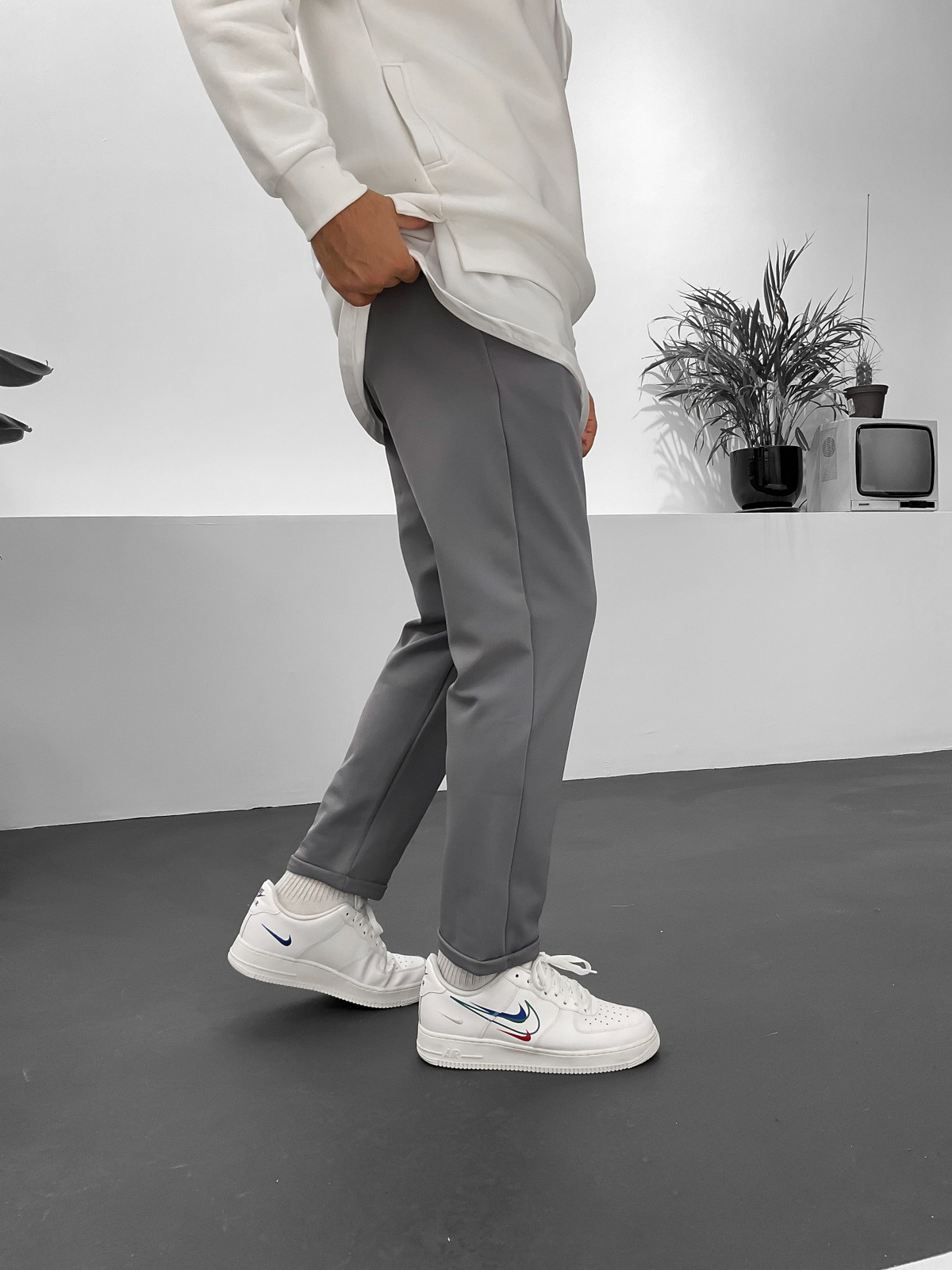 Ice Gri Diagonel Duble Paça Pantolon B1-2024